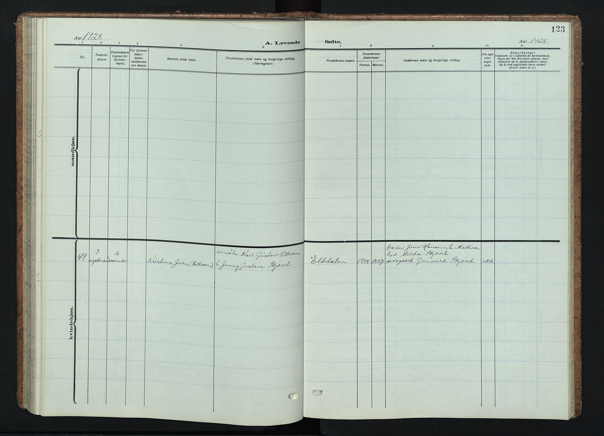 Trysil prestekontor, SAH/PREST-046/H/Ha/Haa/L0015: Parish register (official) no. 15, 1913-1934, p. 123