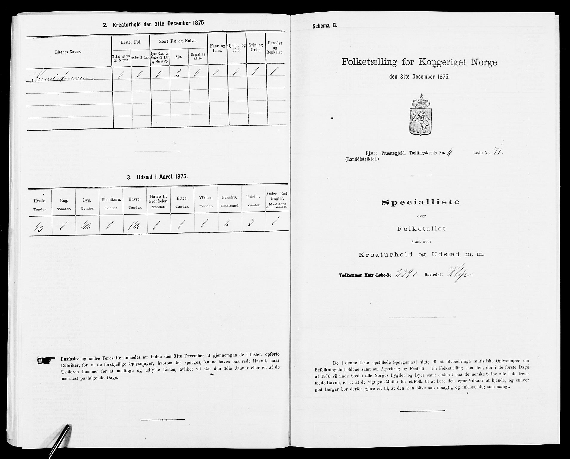 SAK, 1875 census for 0923L Fjære/Fjære, 1875, p. 1548