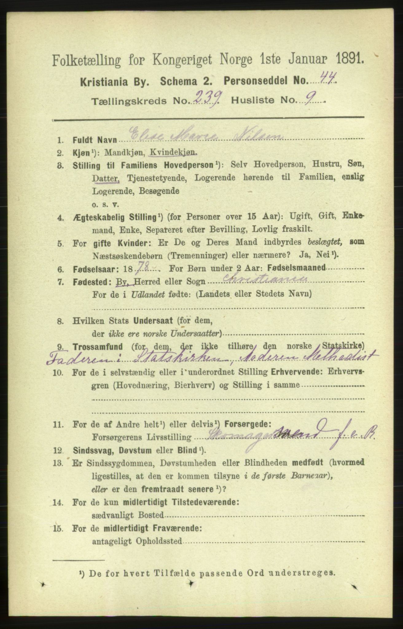 RA, 1891 census for 0301 Kristiania, 1891, p. 145491