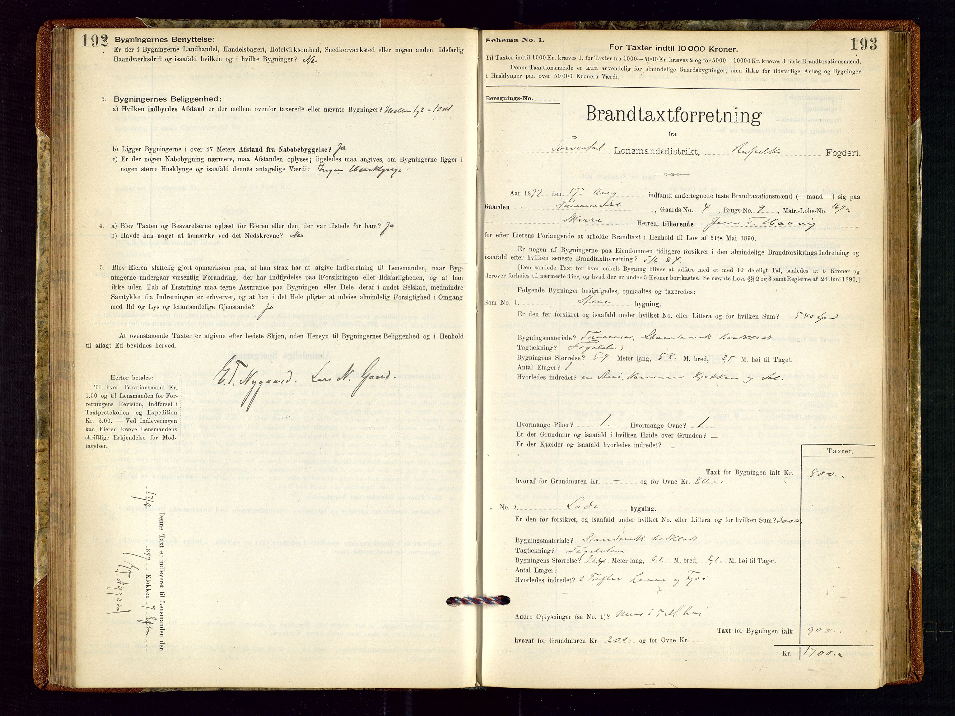 Torvestad lensmannskontor, SAST/A-100307/1/Gob/L0001: "Brandtaxationsprotokol for Torvestad Lensmannsdistrikt", 1895-1904, p. 192-193