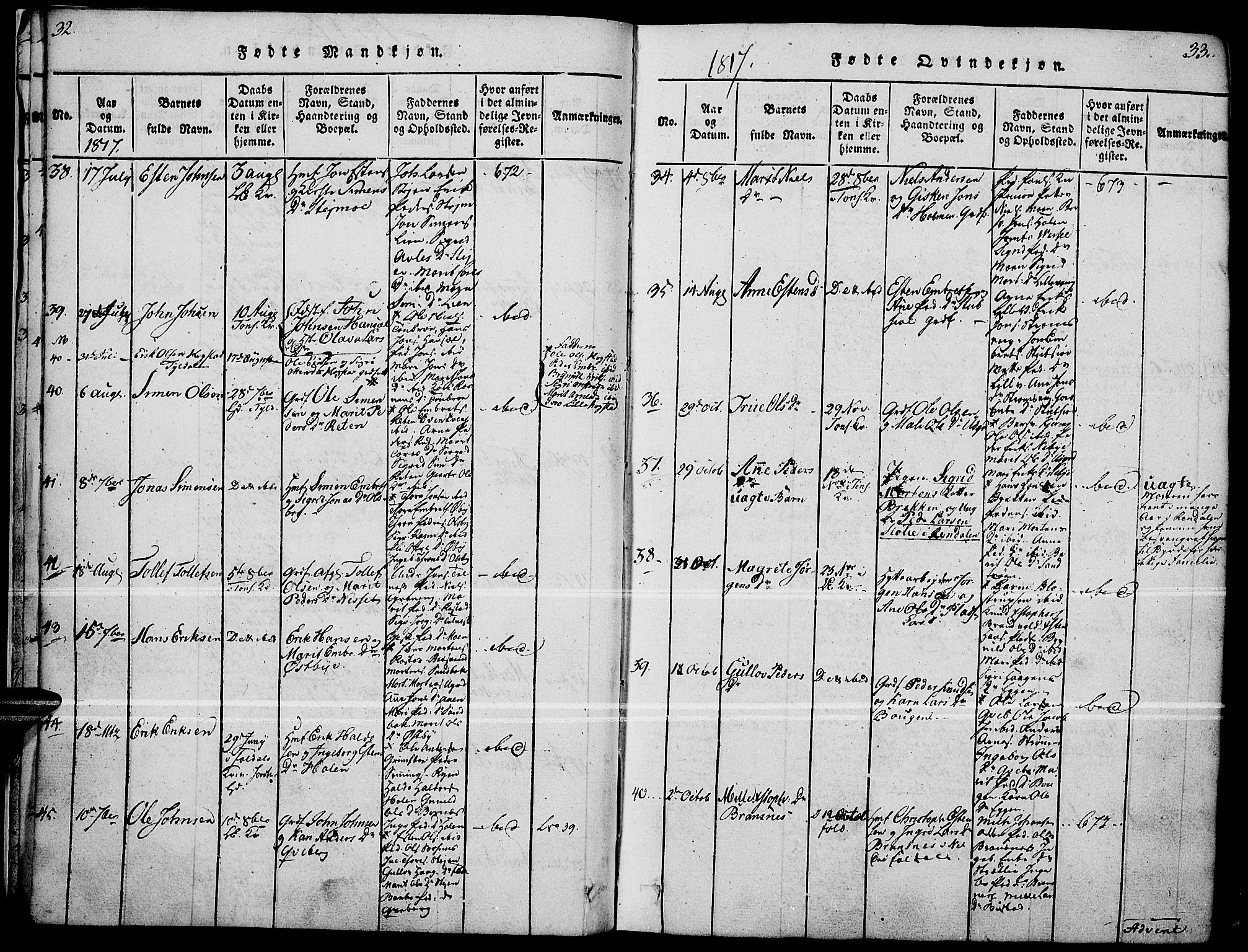 Tynset prestekontor, AV/SAH-PREST-058/H/Ha/Haa/L0018: Parish register (official) no. 18, 1815-1829, p. 32-33