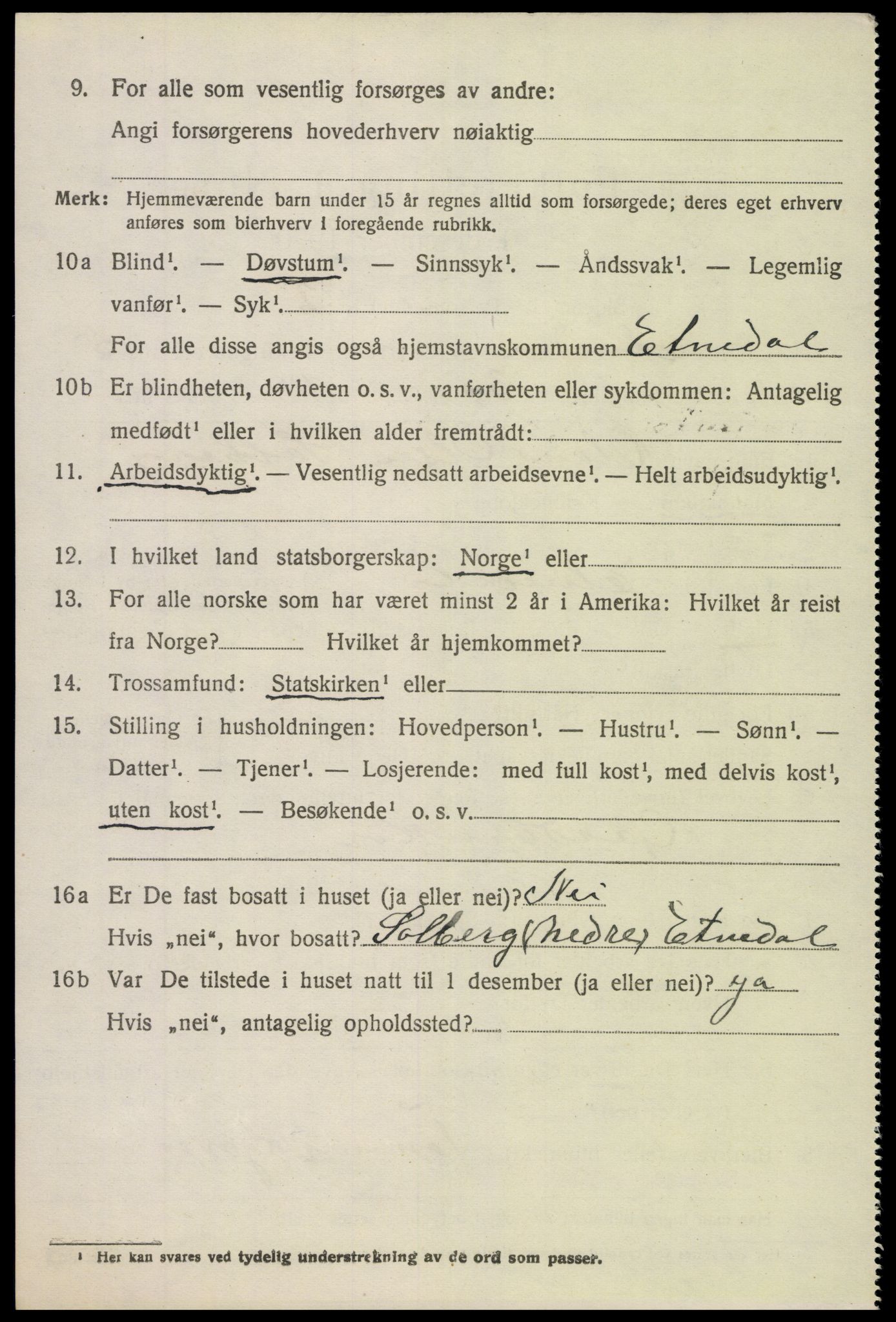 SAH, 1920 census for Etnedal, 1920, p. 2239