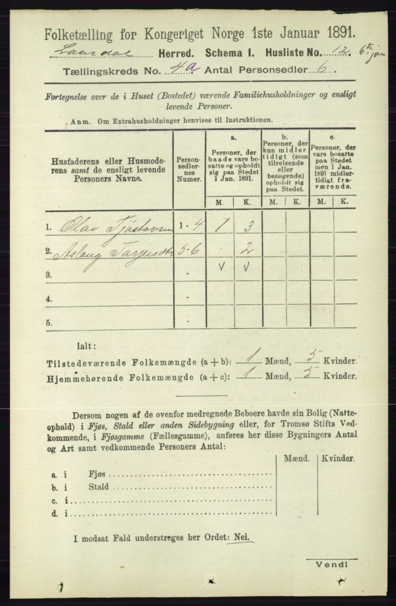 RA, 1891 census for 0833 Lårdal, 1891, p. 1012