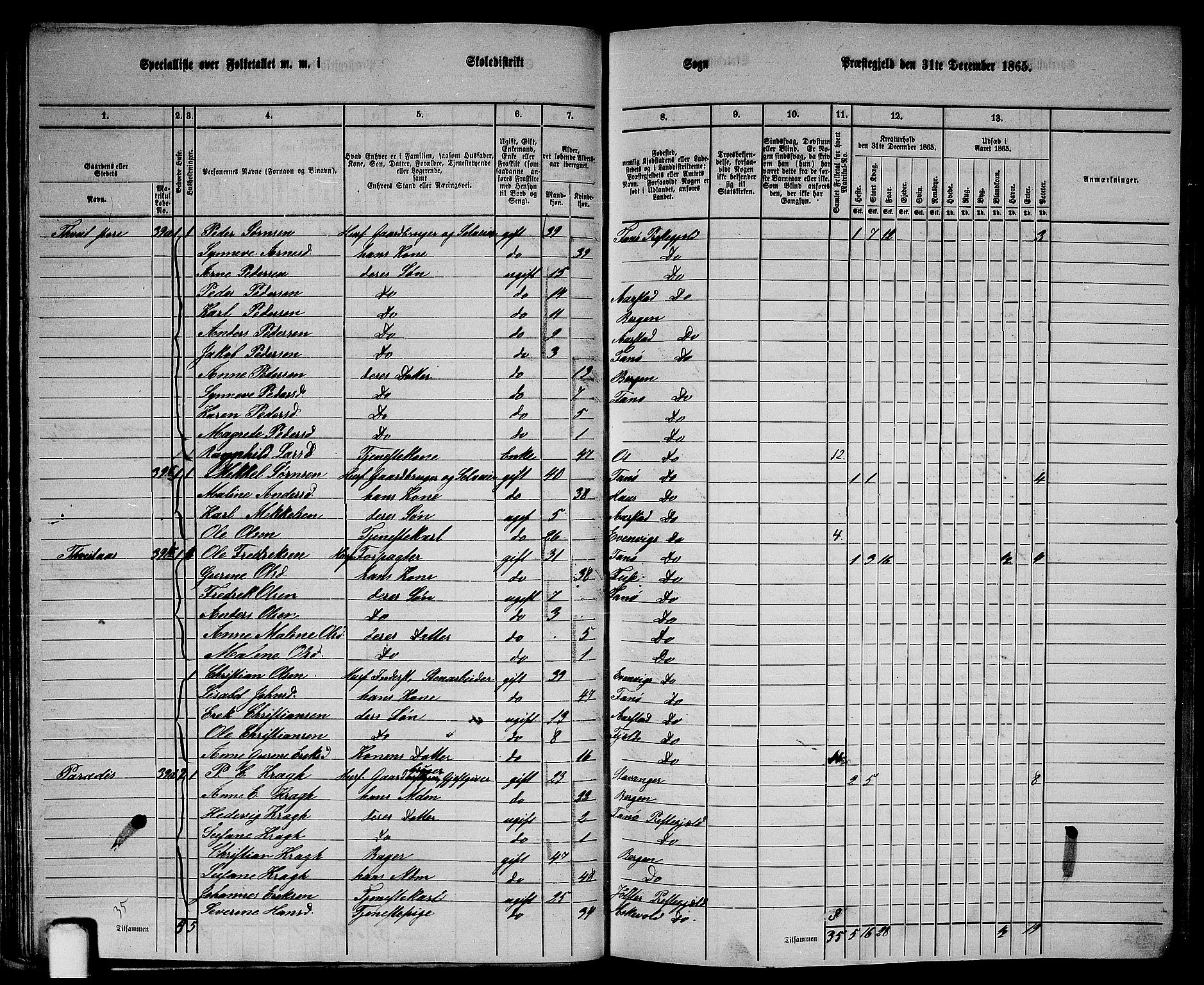 RA, 1865 census for Fana, 1865, p. 34