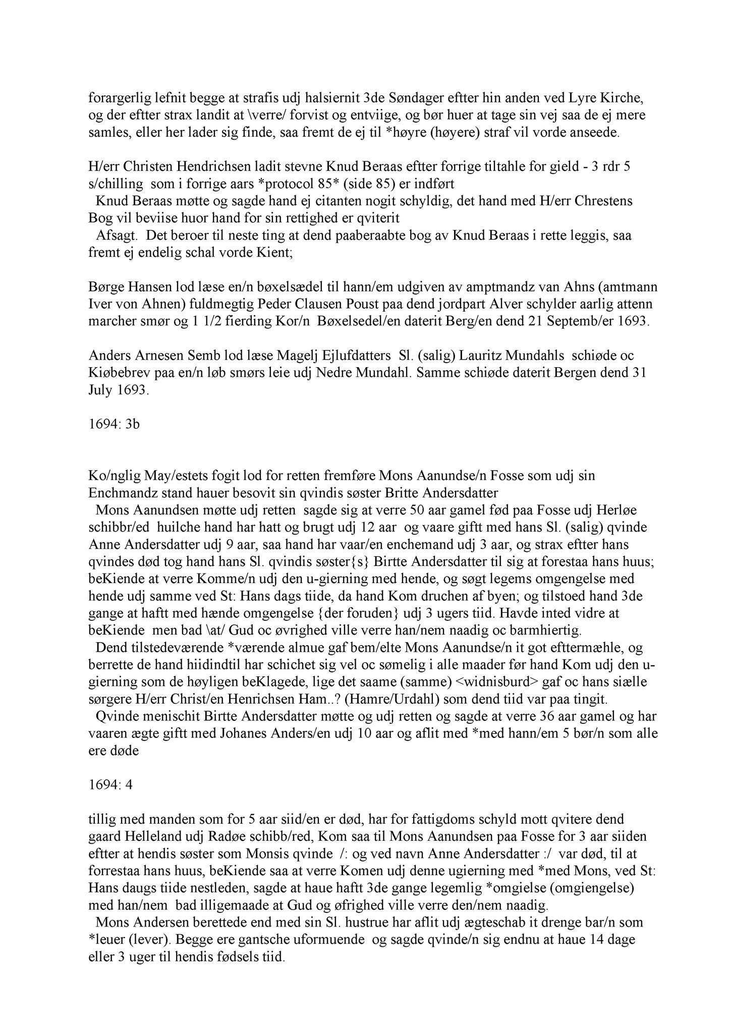 Samling av fulltekstavskrifter, SAB/FULLTEKST/A/12/0127: Nordhordland sorenskriveri, tingbok nr. A 25, 1694-1695
