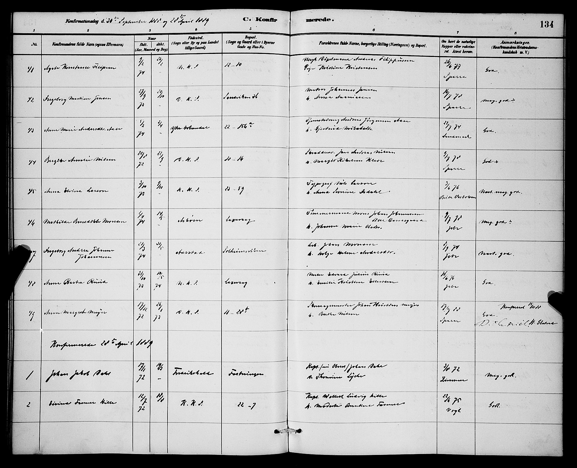 Korskirken sokneprestembete, SAB/A-76101/H/Hab: Parish register (copy) no. C 3, 1880-1892, p. 134