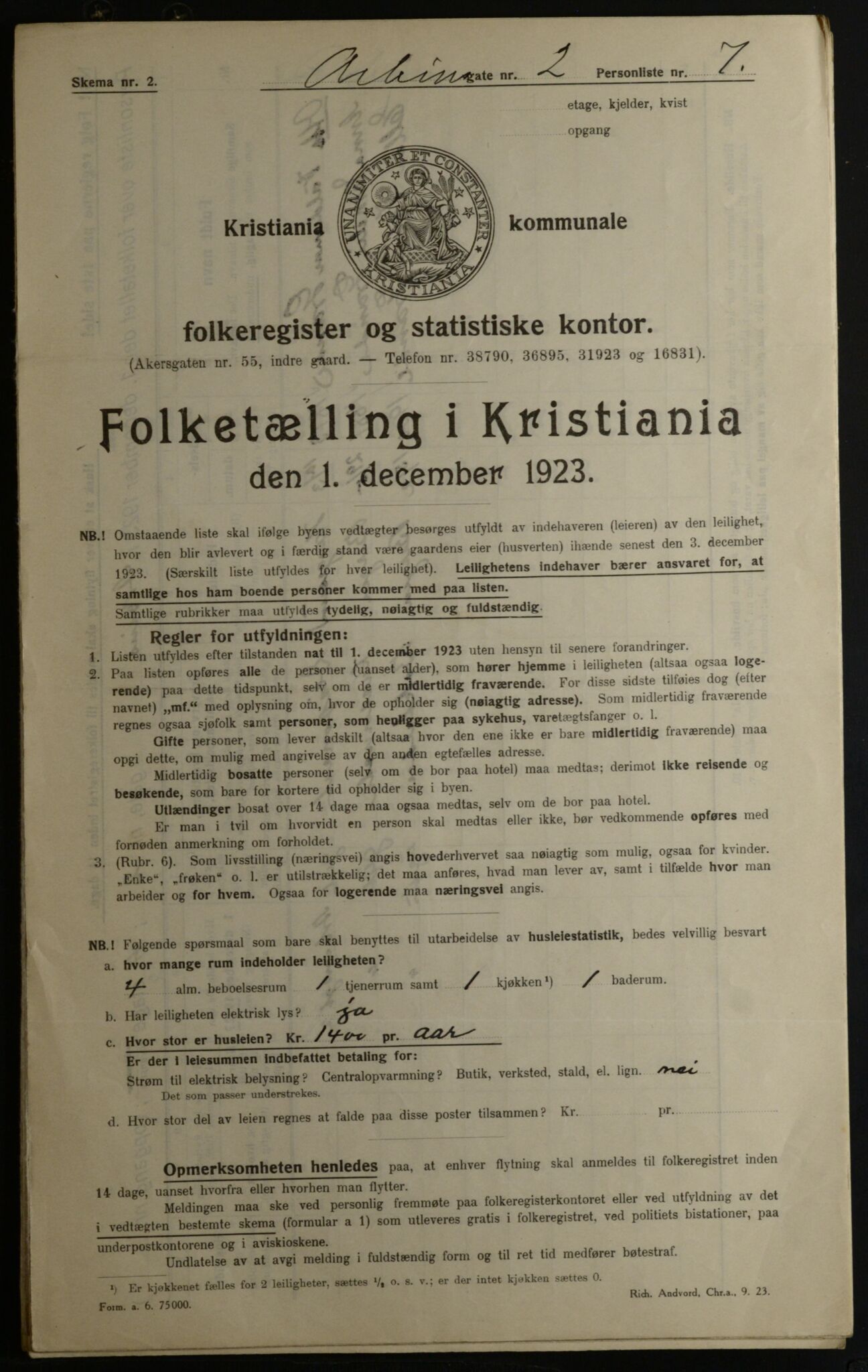 OBA, Municipal Census 1923 for Kristiania, 1923, p. 1747