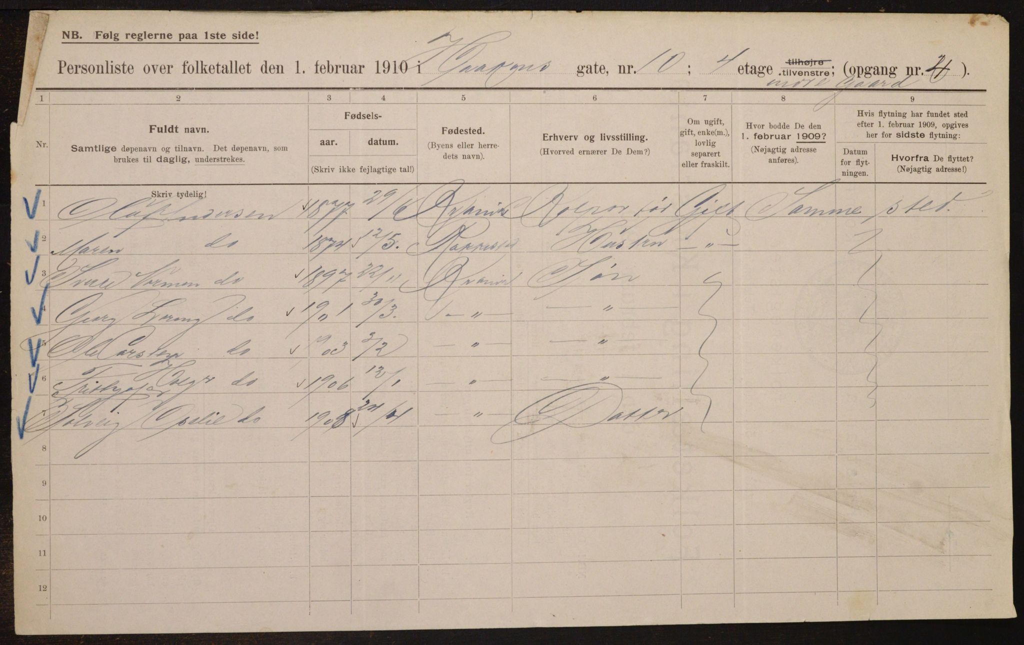 OBA, Municipal Census 1910 for Kristiania, 1910, p. 41819