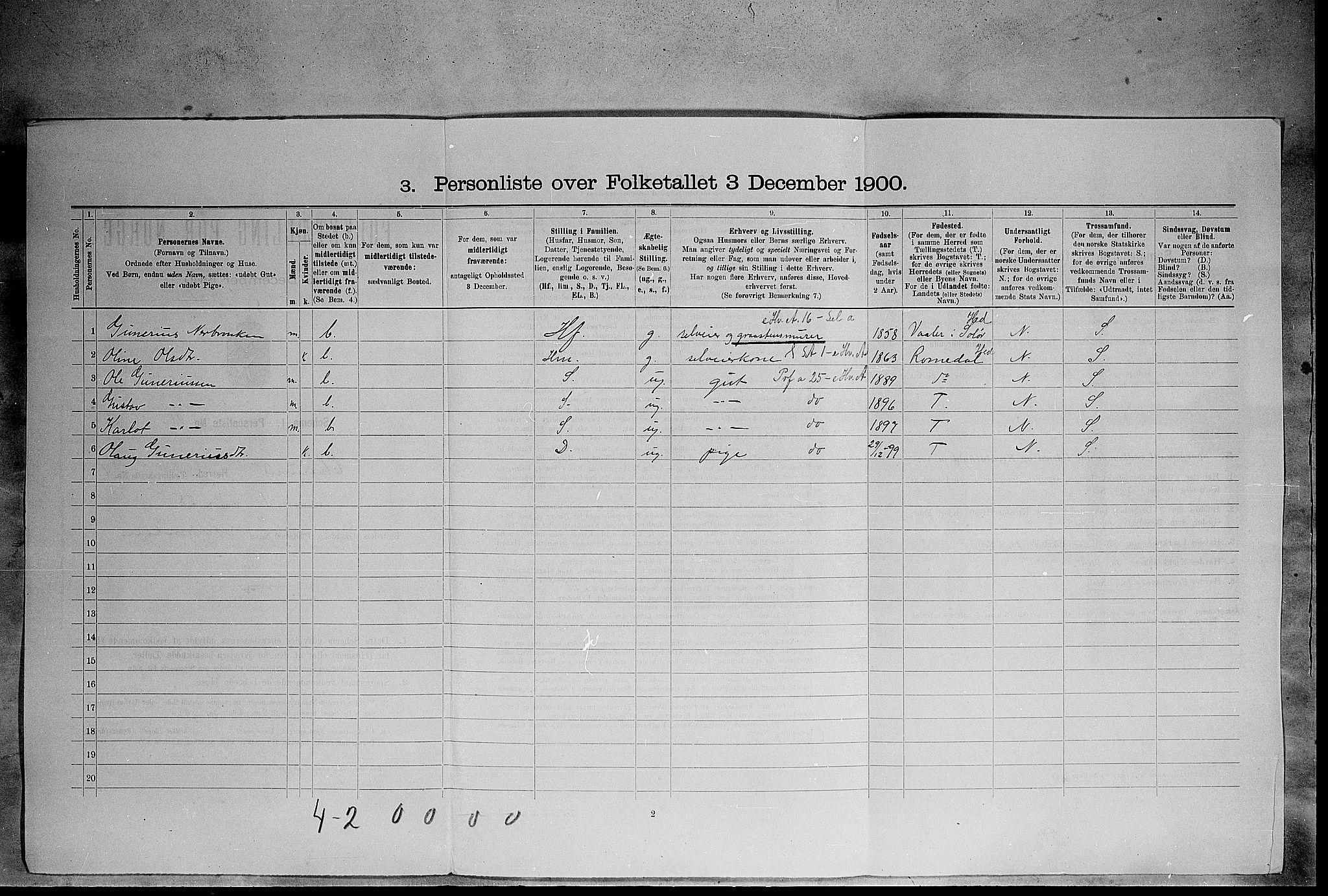 SAH, 1900 census for Elverum, 1900, p. 307