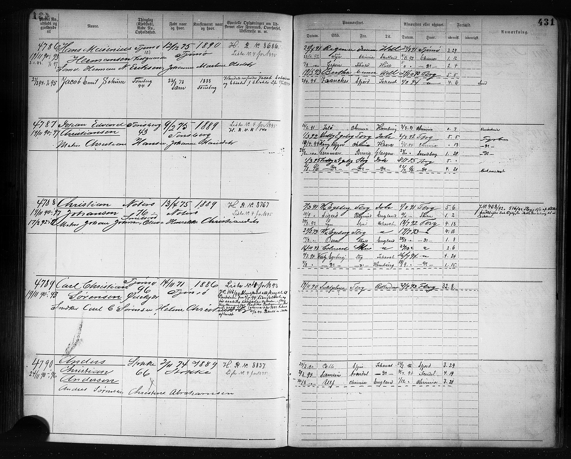 Tønsberg innrulleringskontor, AV/SAKO-A-786/F/Fb/L0007: Annotasjonsrulle Patent nr. 2636-5150, 1881-1892, p. 432