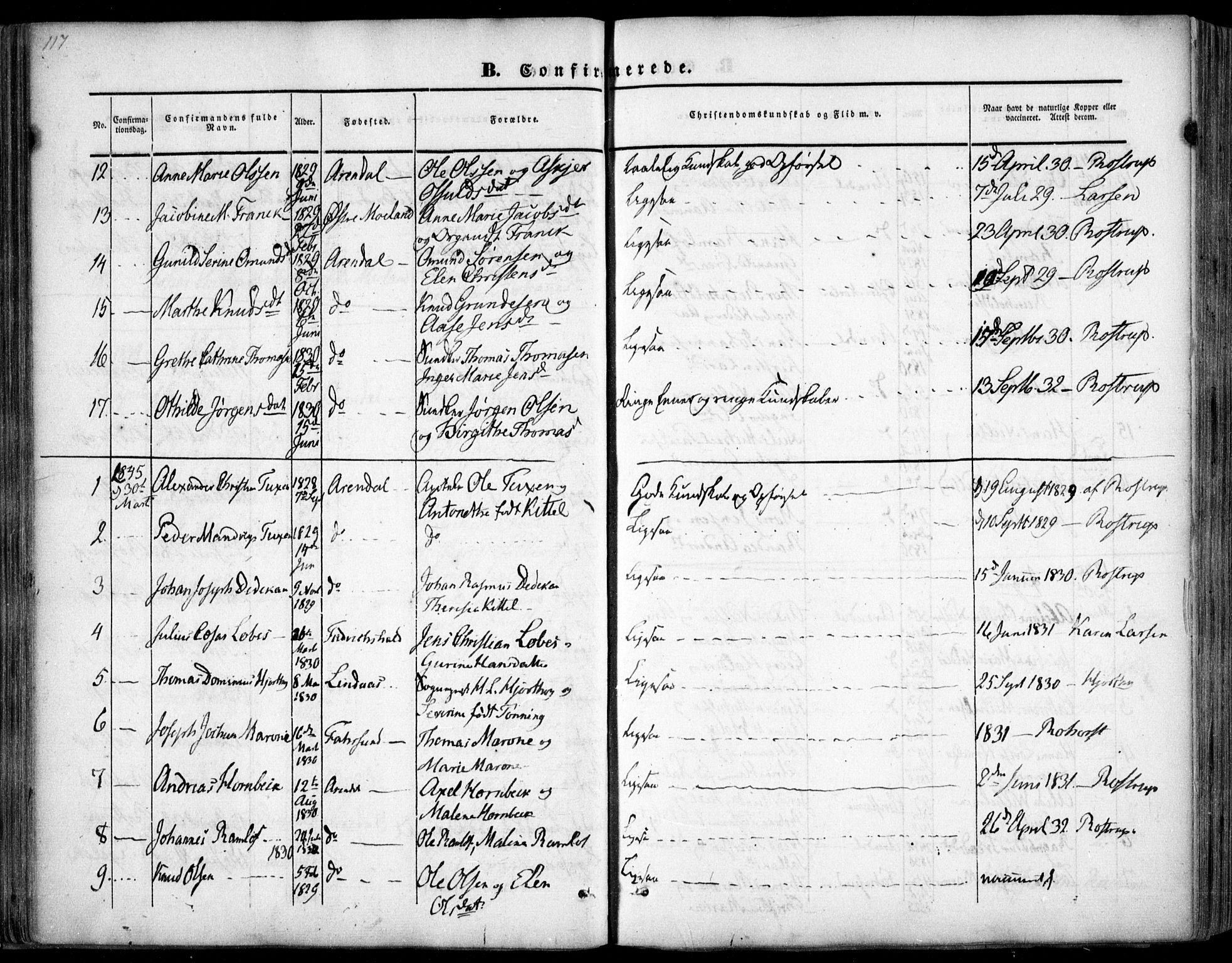 Arendal sokneprestkontor, Trefoldighet, SAK/1111-0040/F/Fa/L0005: Parish register (official) no. A 5, 1838-1854, p. 117