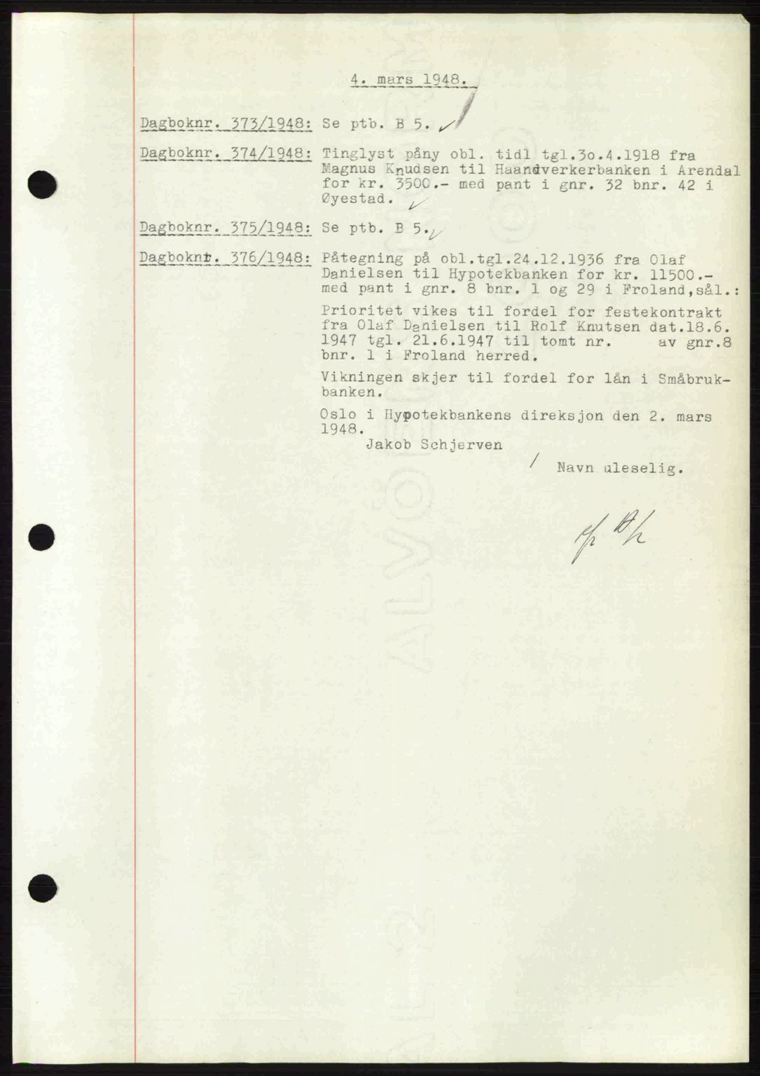 Nedenes sorenskriveri, SAK/1221-0006/G/Gb/Gba/L0059: Mortgage book no. A11, 1948-1948, Diary no: : 373/1948