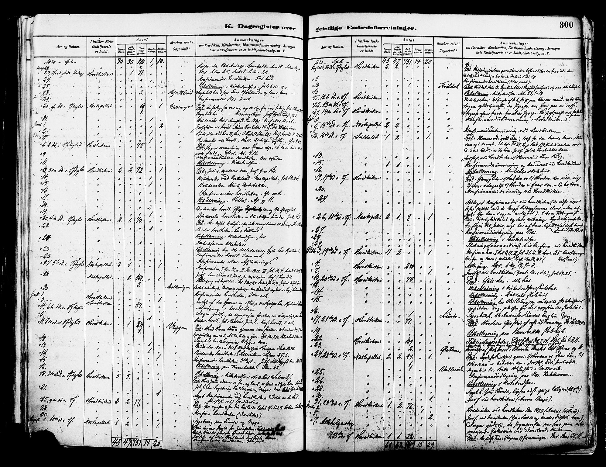 Suldal sokneprestkontor, AV/SAST-A-101845/01/IV/L0011: Parish register (official) no. A 11, 1878-1900, p. 300