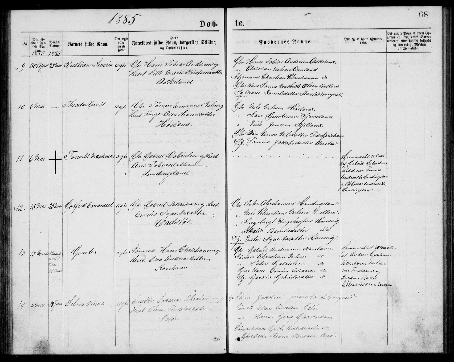 Lyngdal sokneprestkontor, AV/SAK-1111-0029/F/Fb/Fba/L0002: Parish register (copy) no. B 2, 1876-1886, p. 68