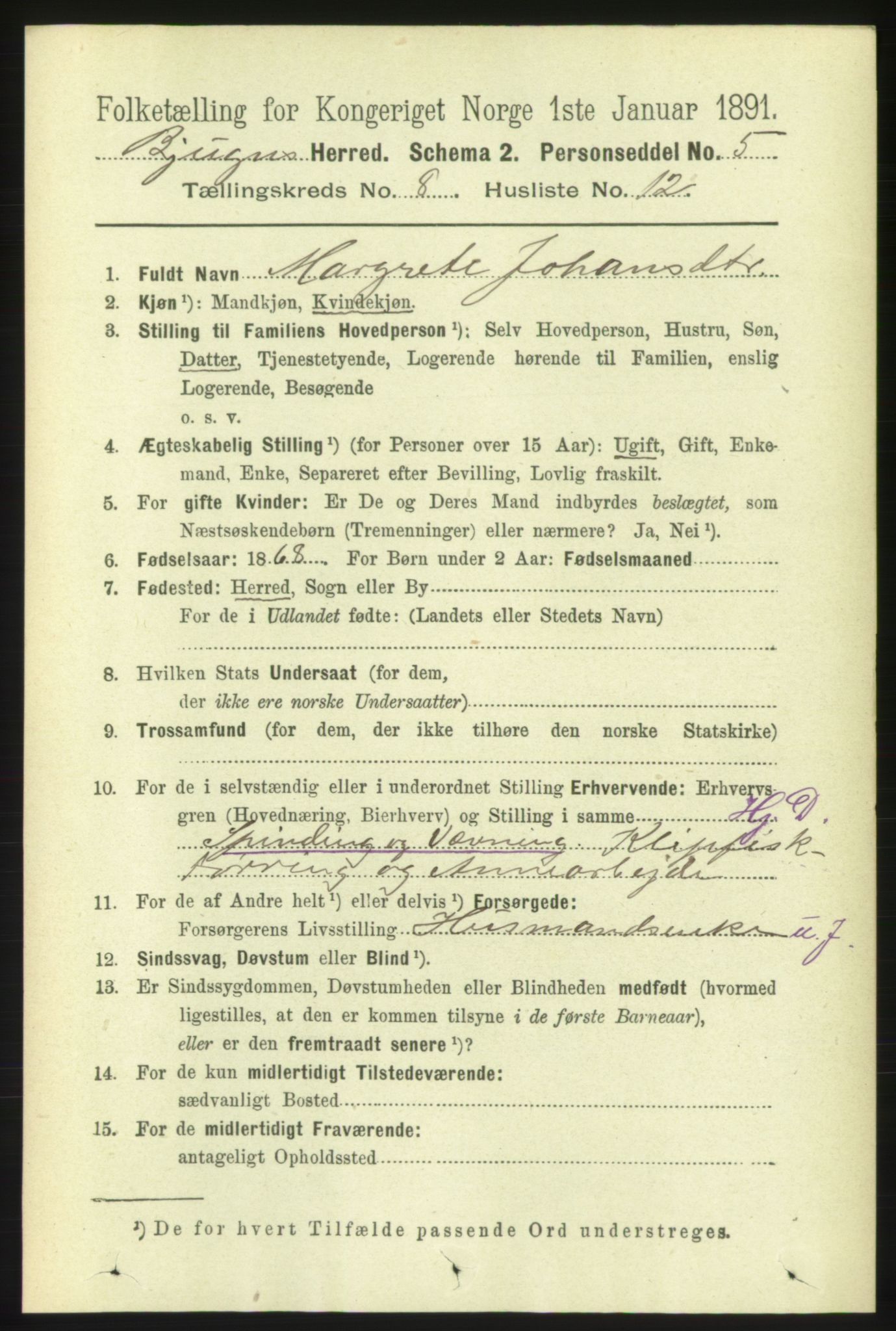 RA, 1891 census for 1627 Bjugn, 1891, p. 2184