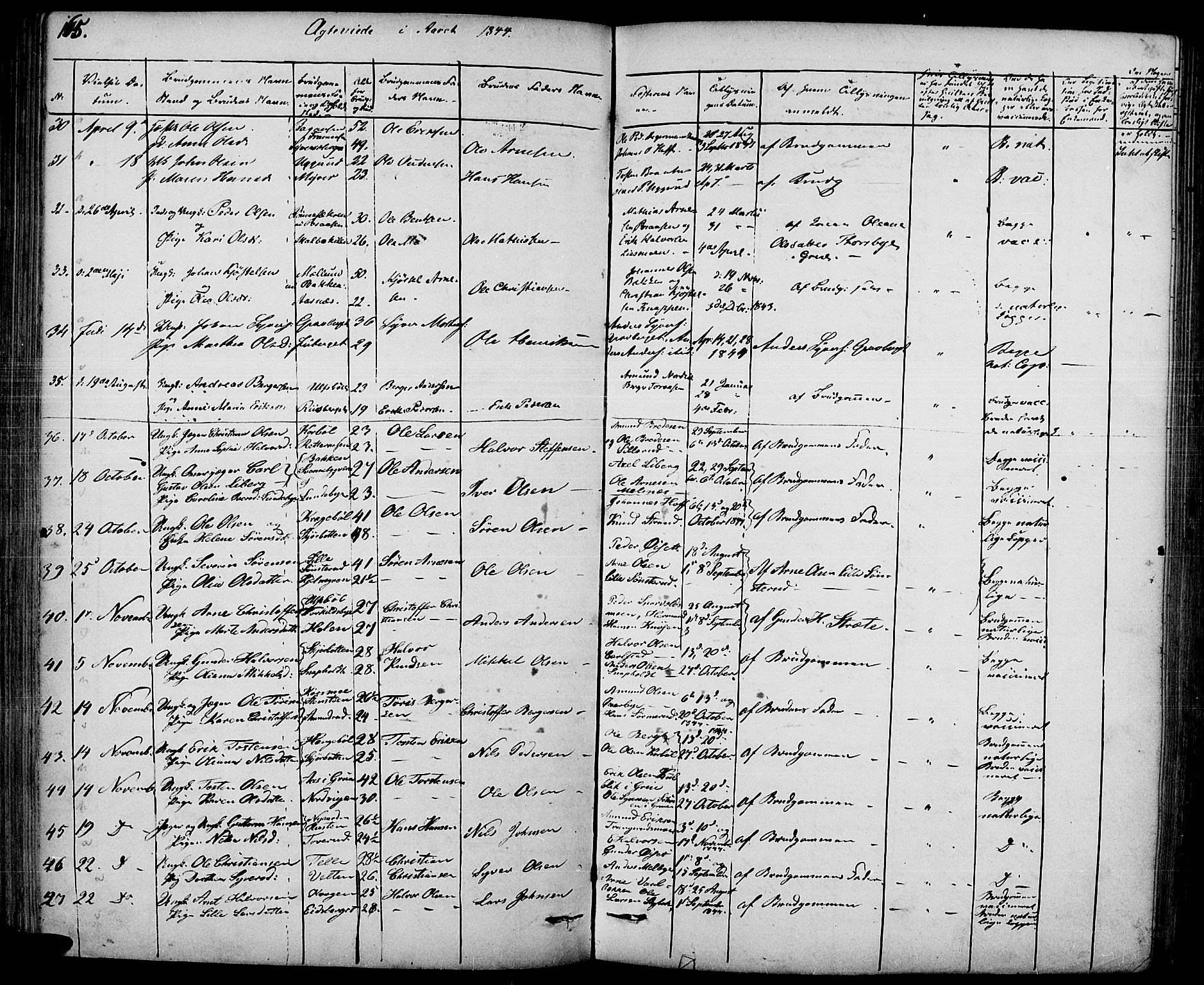 Hof prestekontor, SAH/PREST-038/H/Ha/Haa/L0007: Parish register (official) no. 7, 1841-1848, p. 165