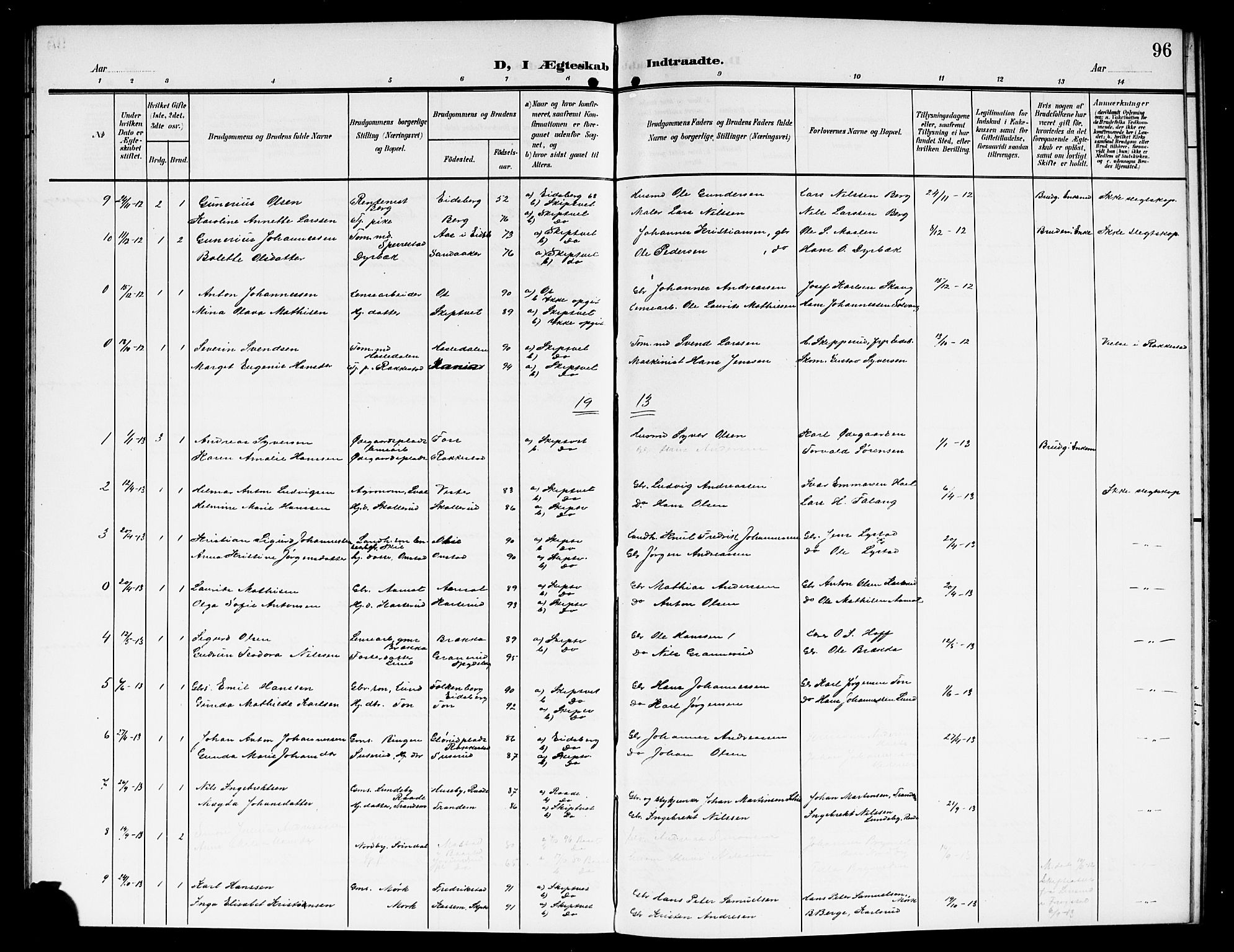 Skiptvet prestekontor Kirkebøker, SAO/A-20009/G/Ga/L0002: Parish register (copy) no. 2, 1905-1915, p. 96