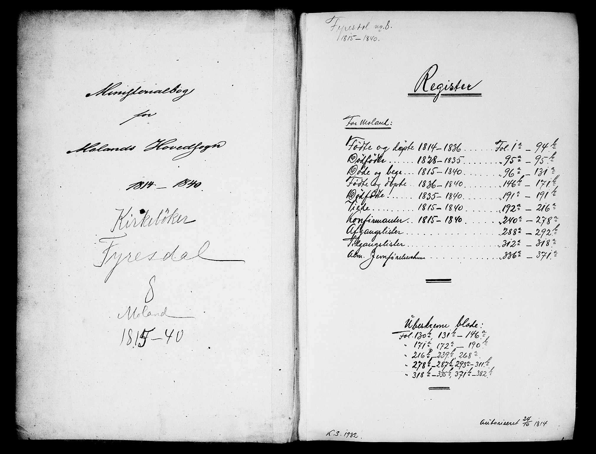 Fyresdal kirkebøker, SAKO/A-263/F/Fa/L0003: Parish register (official) no. I 3, 1815-1840