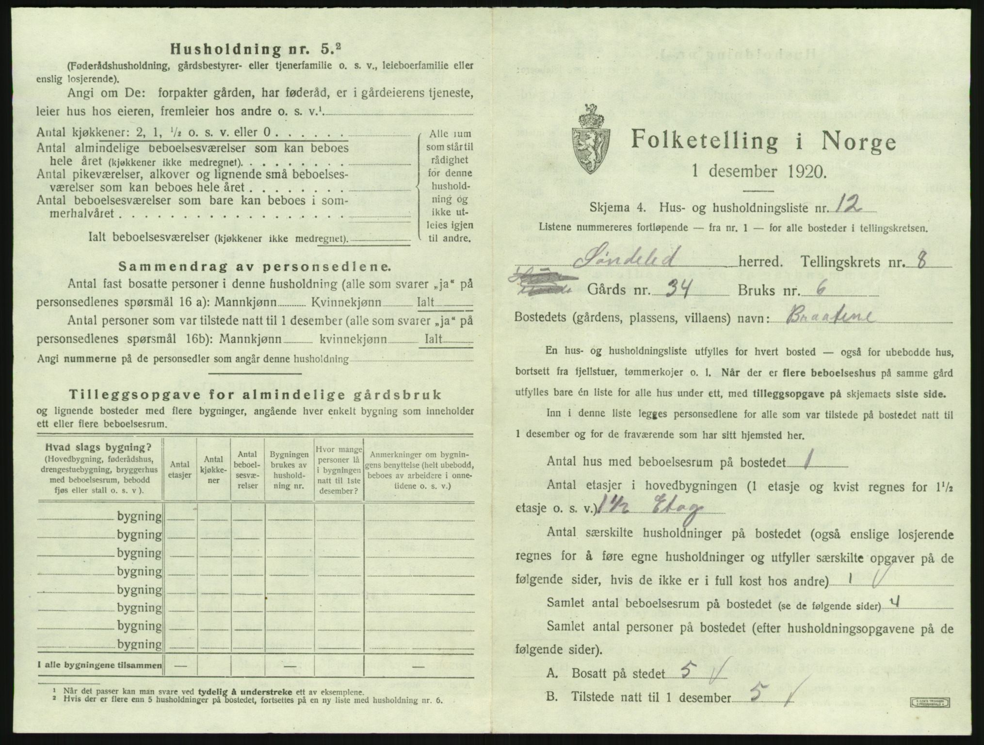 SAK, 1920 census for Søndeled, 1920, p. 725