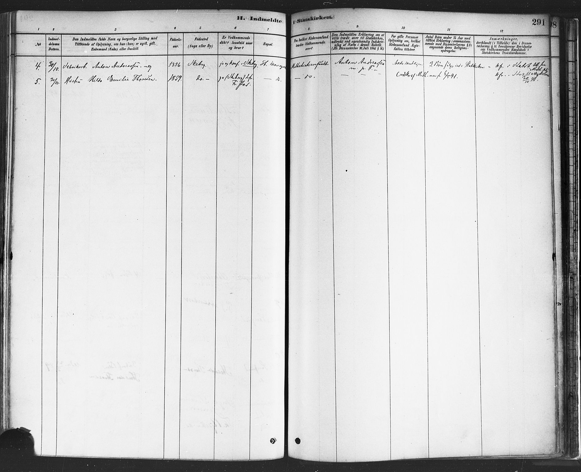 Sarpsborg prestekontor Kirkebøker, SAO/A-2006/F/Fa/L0003: Parish register (official) no. 3, 1878-1891, p. 291