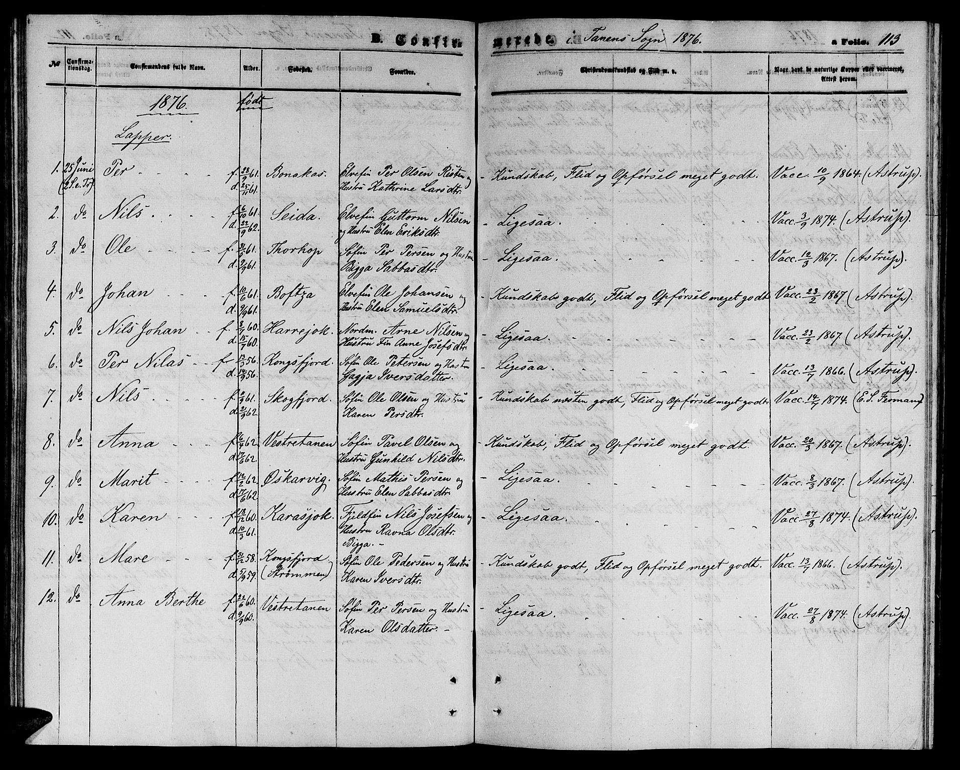 Tana sokneprestkontor, SATØ/S-1334/H/Hb/L0002klokker: Parish register (copy) no. 2 /1, 1866-1877, p. 113