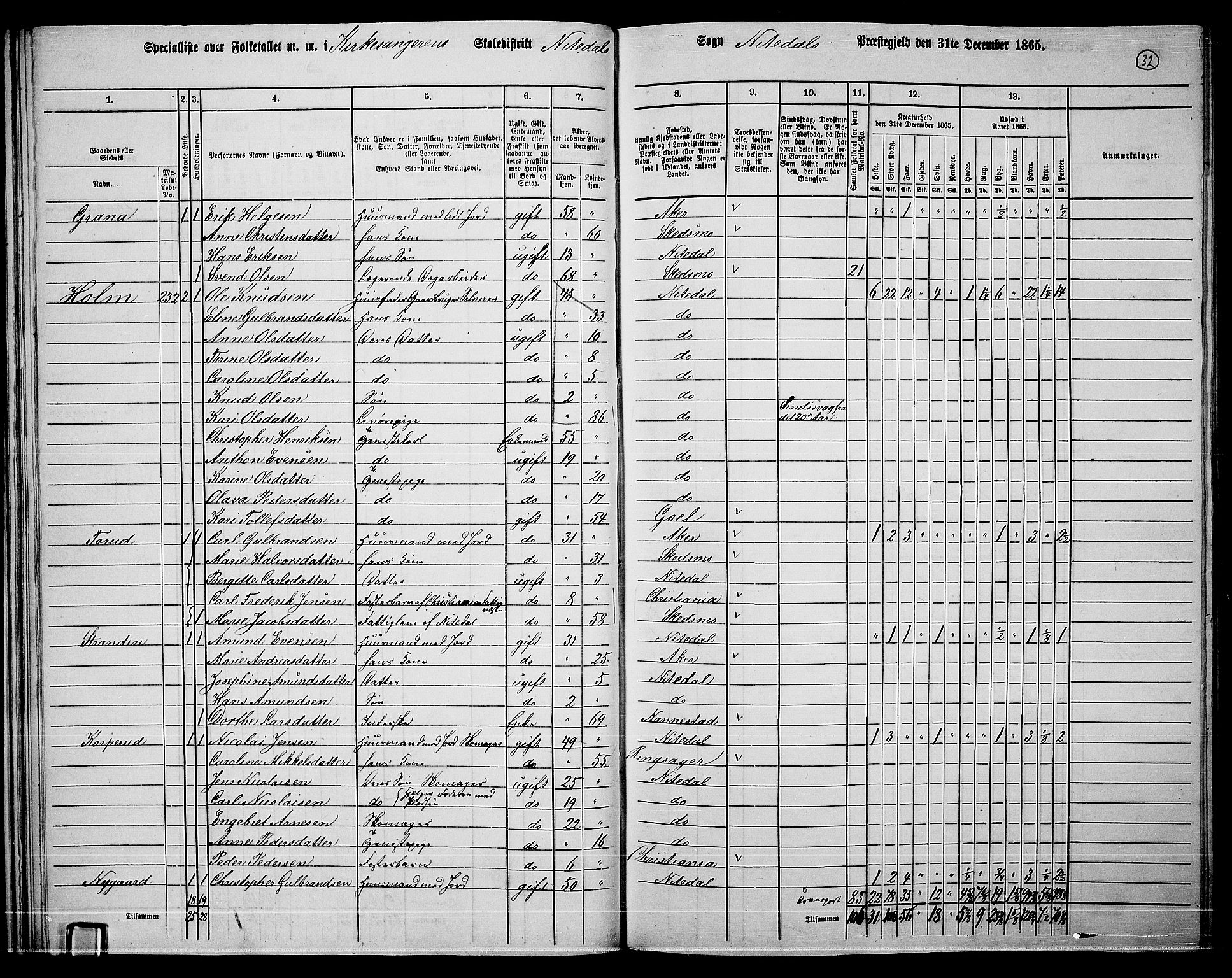 RA, 1865 census for Nittedal, 1865, p. 33