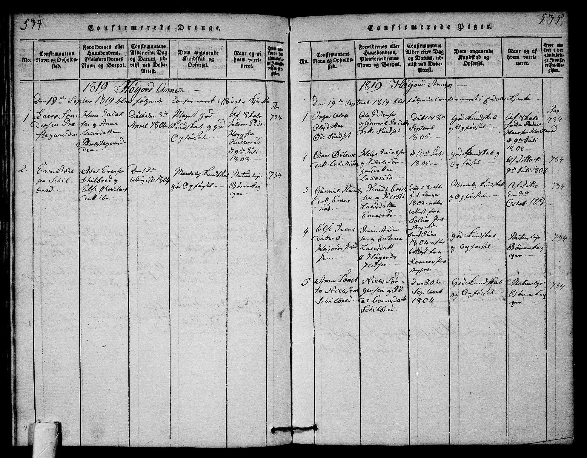 Andebu kirkebøker, AV/SAKO-A-336/G/Ga/L0001: Parish register (copy) no. I 1 /2, 1815-1823, p. 534-535