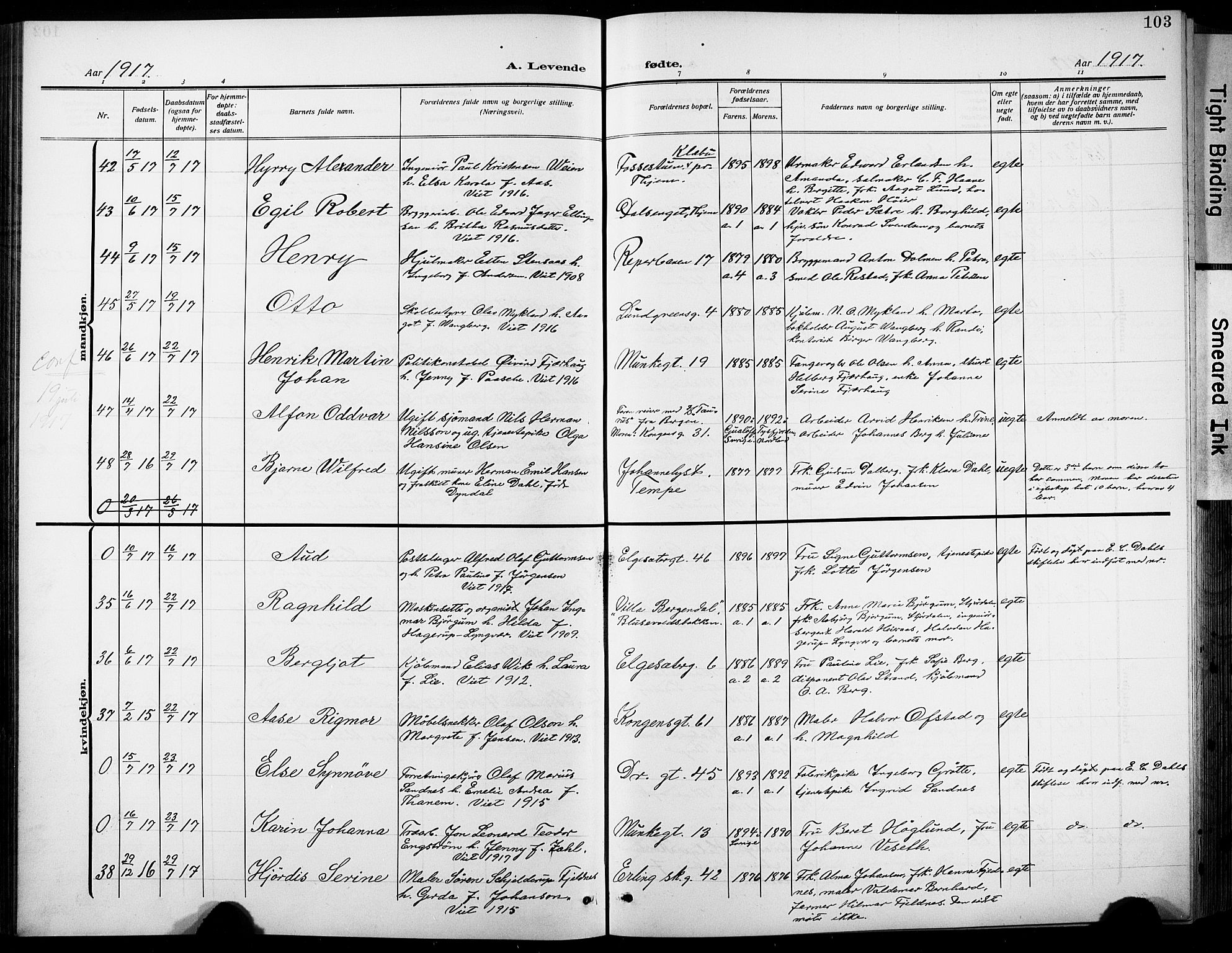 Ministerialprotokoller, klokkerbøker og fødselsregistre - Sør-Trøndelag, SAT/A-1456/601/L0096: Parish register (copy) no. 601C14, 1911-1931, p. 103