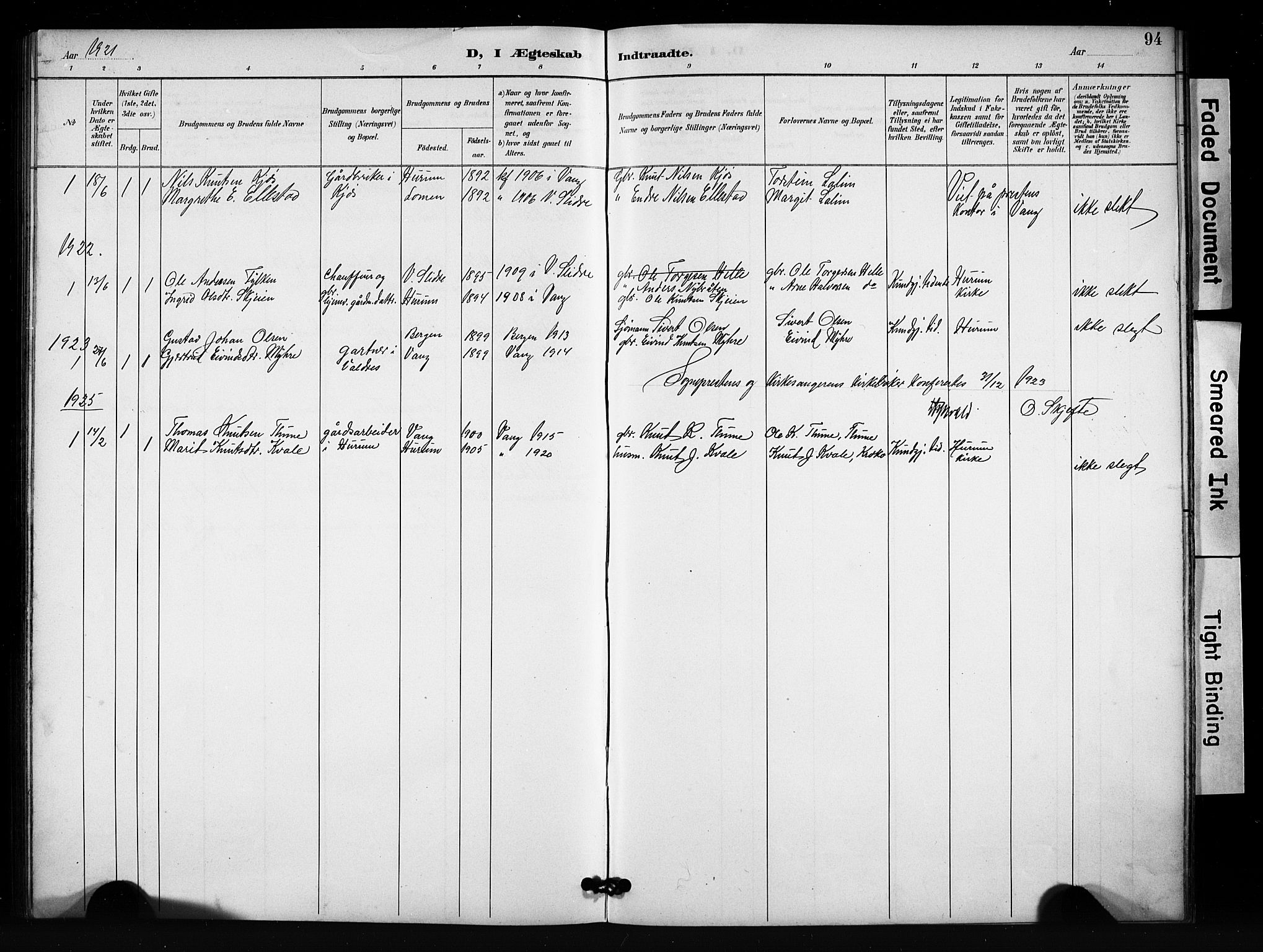 Vang prestekontor, Valdres, SAH/PREST-140/H/Hb/L0007: Parish register (copy) no. 7, 1893-1924, p. 94