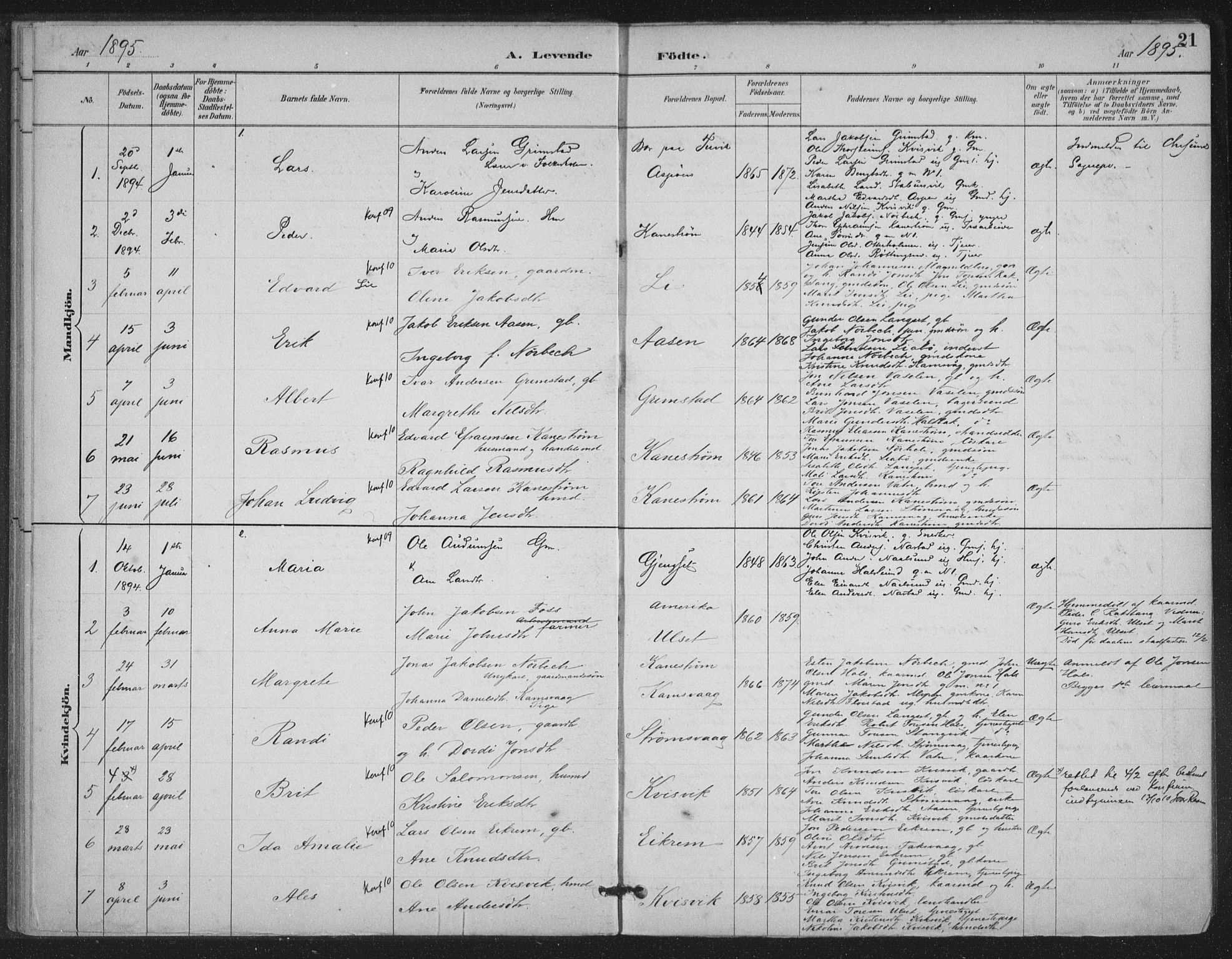 Ministerialprotokoller, klokkerbøker og fødselsregistre - Møre og Romsdal, AV/SAT-A-1454/587/L1000: Parish register (official) no. 587A02, 1887-1910, p. 21