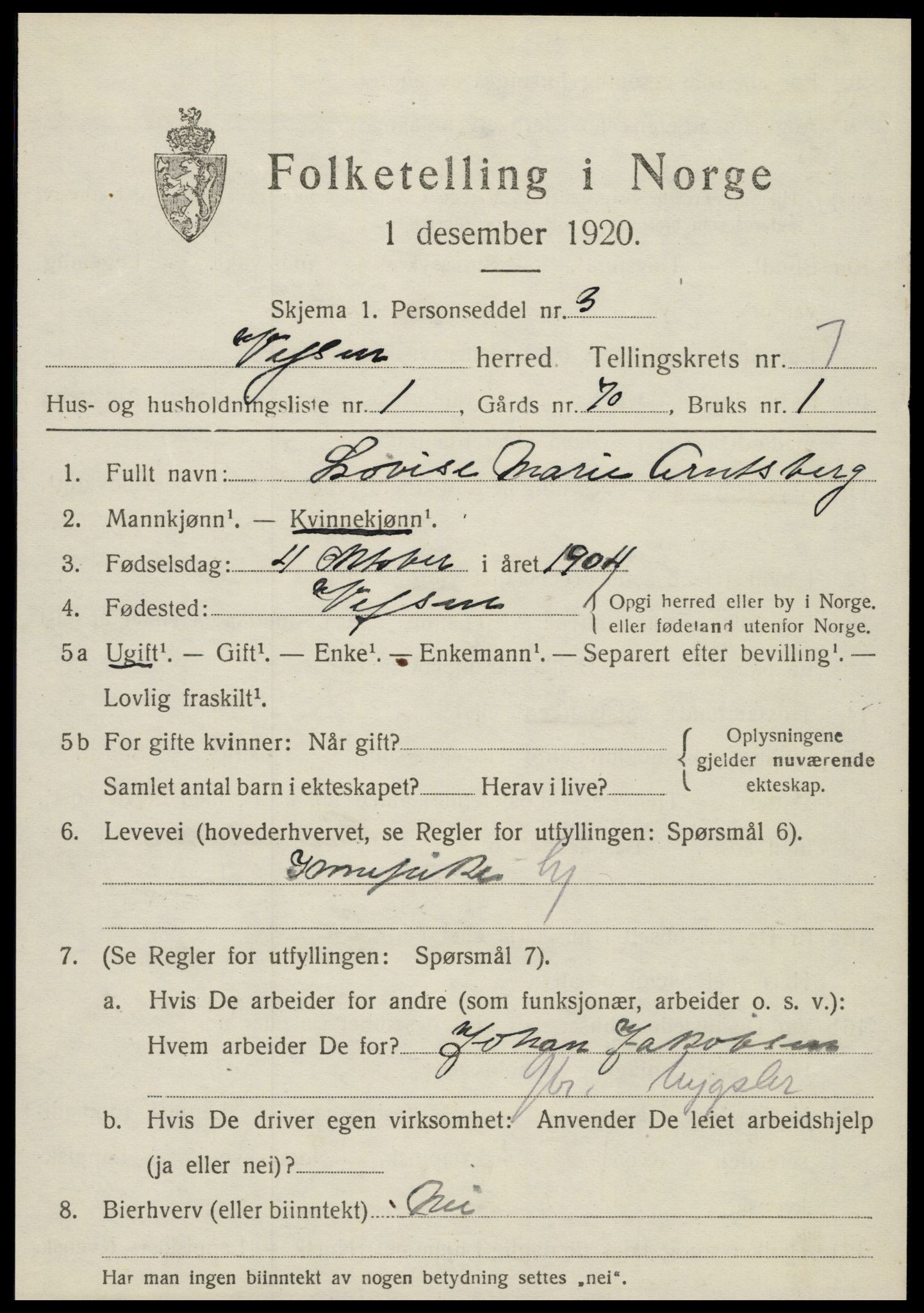 SAT, 1920 census for Vefsn, 1920, p. 4689