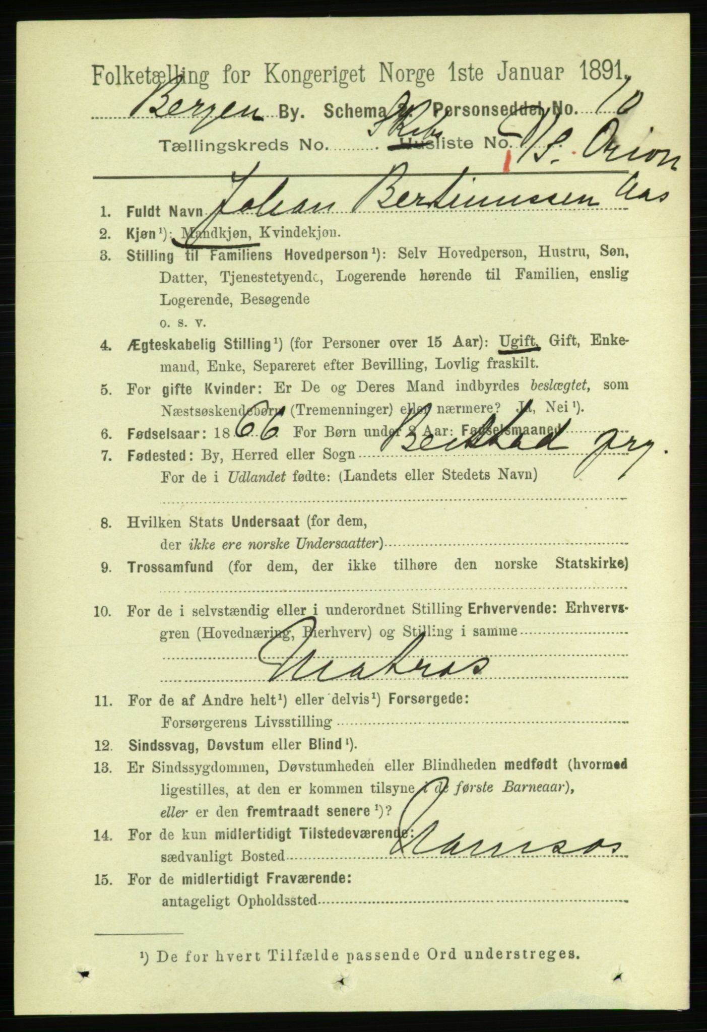 RA, 1891 Census for 1301 Bergen, 1891, p. 64441