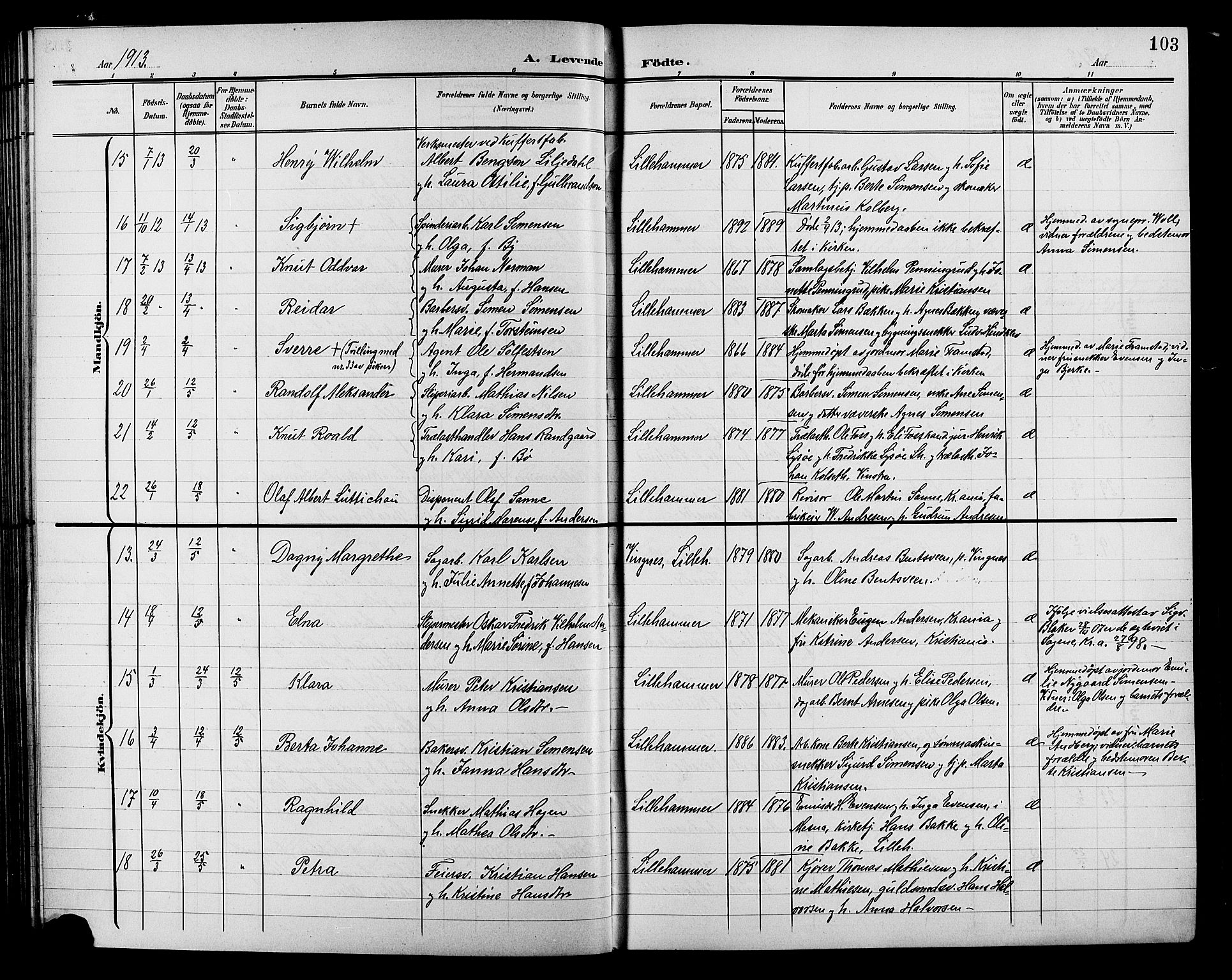 Lillehammer prestekontor, SAH/PREST-088/H/Ha/Hab/L0001: Parish register (copy) no. 1, 1901-1913, p. 103