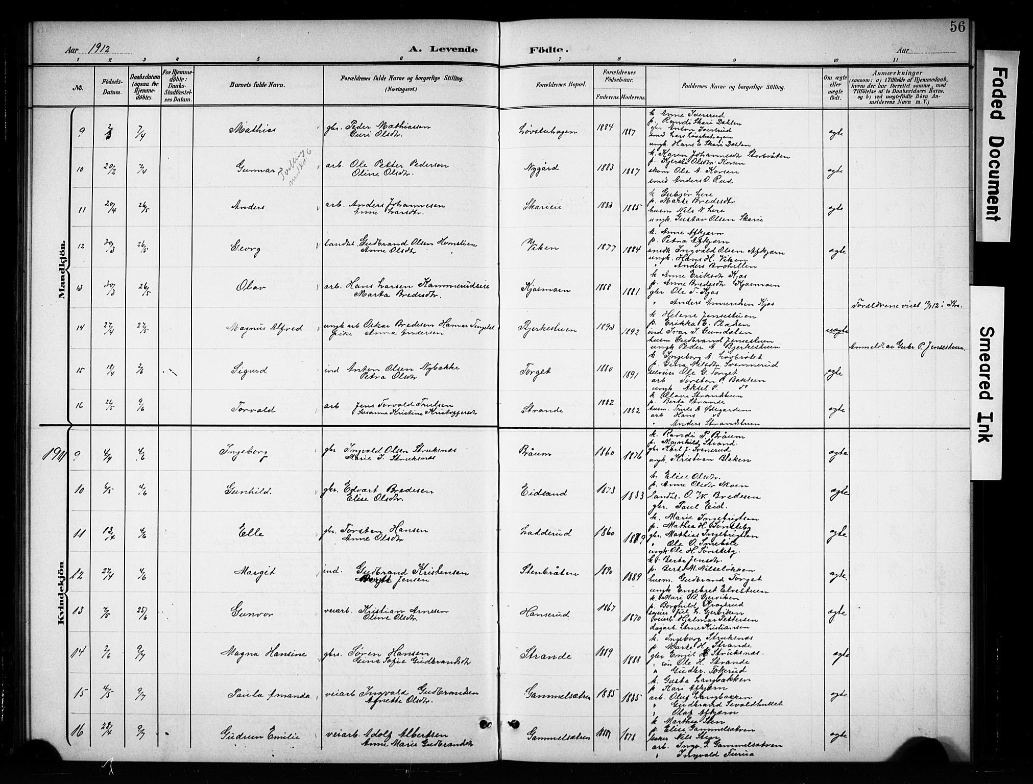 Brandbu prestekontor, SAH/PREST-114/H/Ha/Hab/L0005: Parish register (copy) no. 5, 1900-1913, p. 56