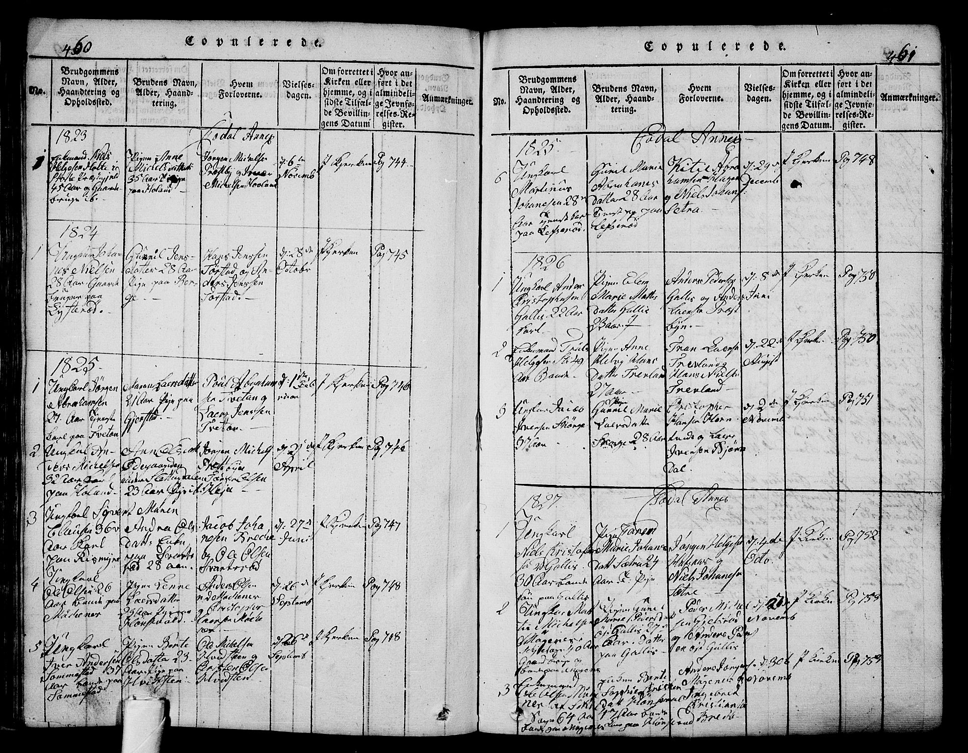 Andebu kirkebøker, AV/SAKO-A-336/G/Ga/L0002: Parish register (copy) no. I 2 /3, 1823-1832, p. 460-461