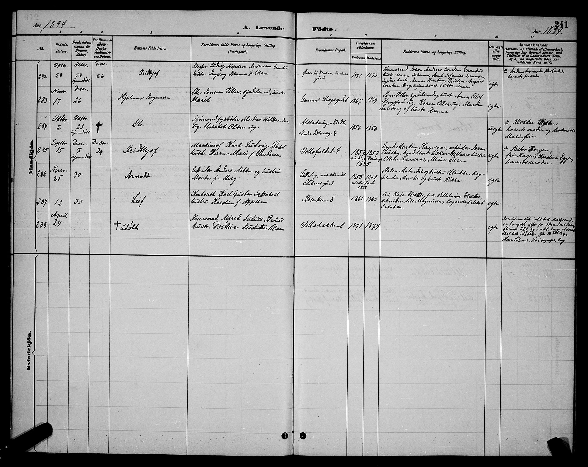 Ministerialprotokoller, klokkerbøker og fødselsregistre - Sør-Trøndelag, AV/SAT-A-1456/604/L0222: Parish register (copy) no. 604C05, 1886-1895, p. 241