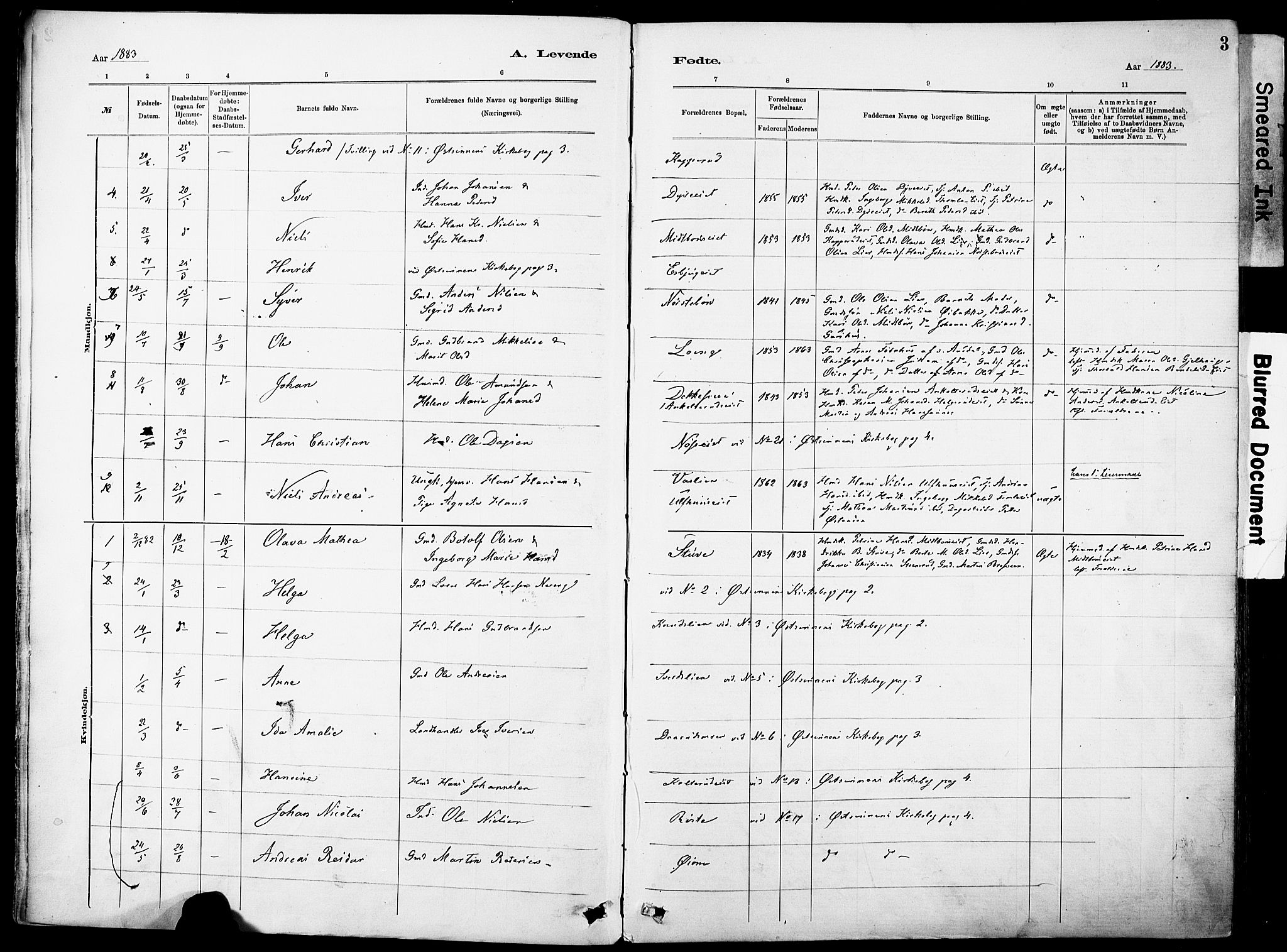 Nordre Land prestekontor, SAH/PREST-124/H/Ha/Haa/L0005: Parish register (official) no. 5, 1882-1903, p. 3