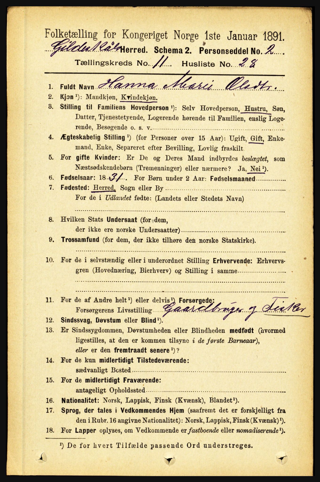 RA, 1891 census for 1838 Gildeskål, 1891, p. 3384