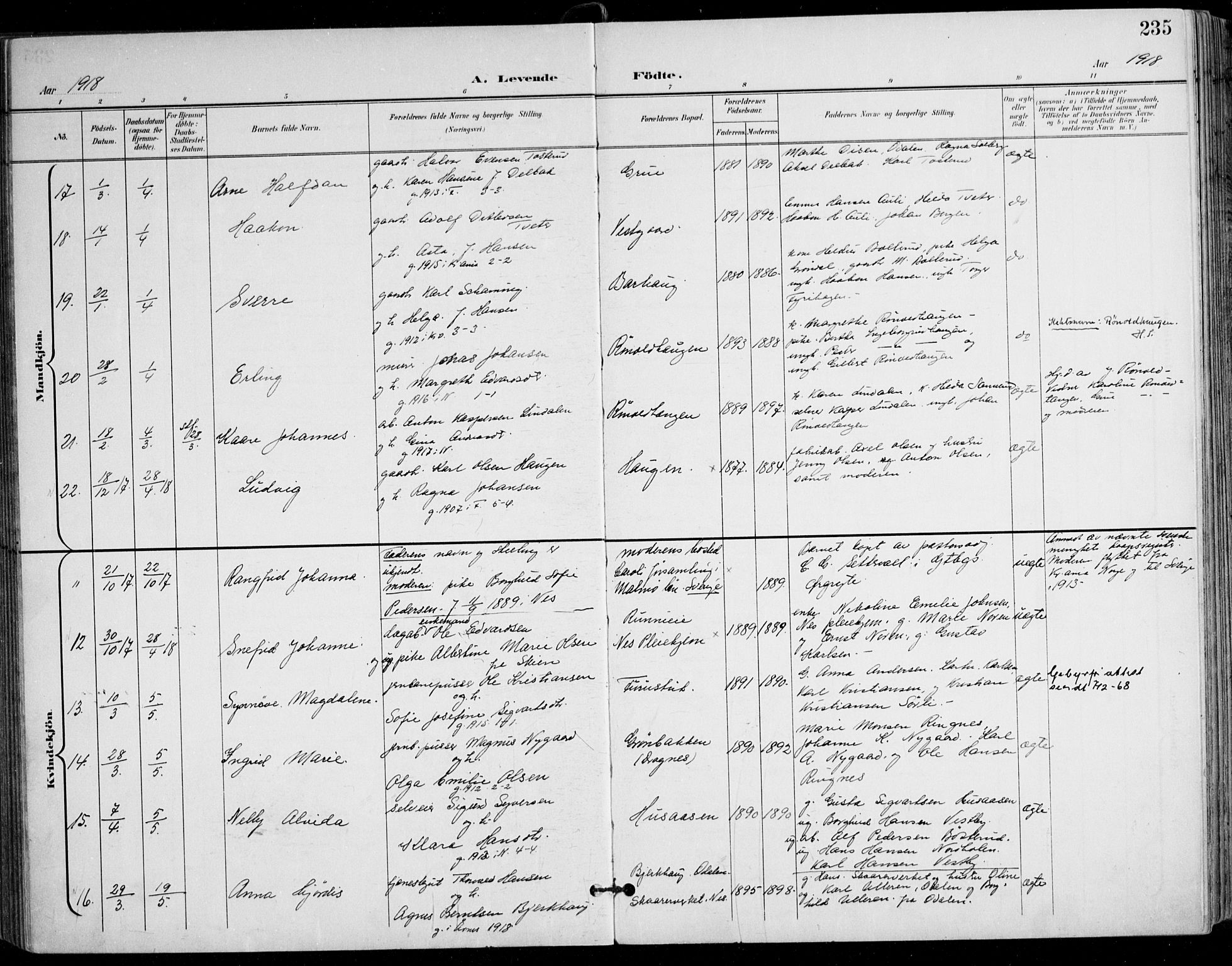 Nes prestekontor Kirkebøker, SAO/A-10410/F/Fa/L0011: Parish register (official) no. I 11, 1899-1918, p. 235