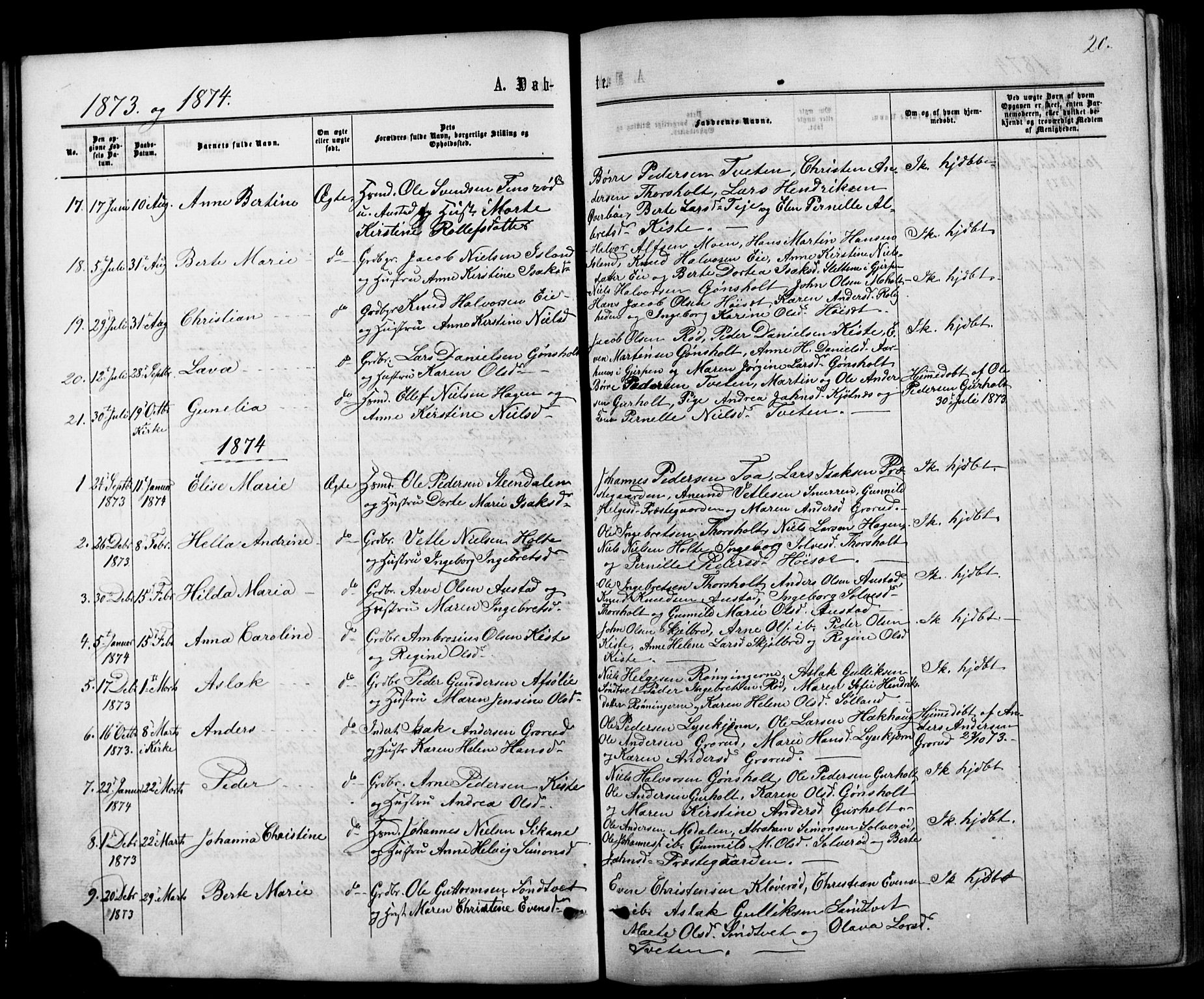 Siljan kirkebøker, AV/SAKO-A-300/G/Ga/L0002: Parish register (copy) no. 2, 1864-1908, p. 20