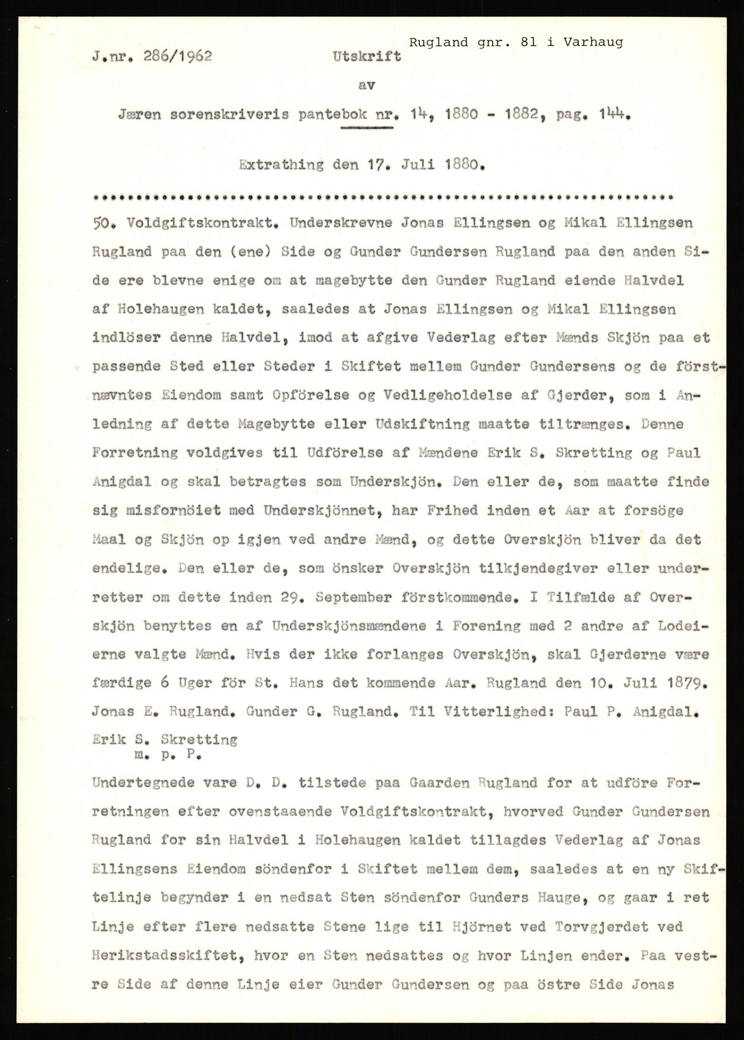 Statsarkivet i Stavanger, SAST/A-101971/03/Y/Yj/L0070: Avskrifter sortert etter gårdsnavn: Rosnes - Rød lille, 1750-1930, p. 303