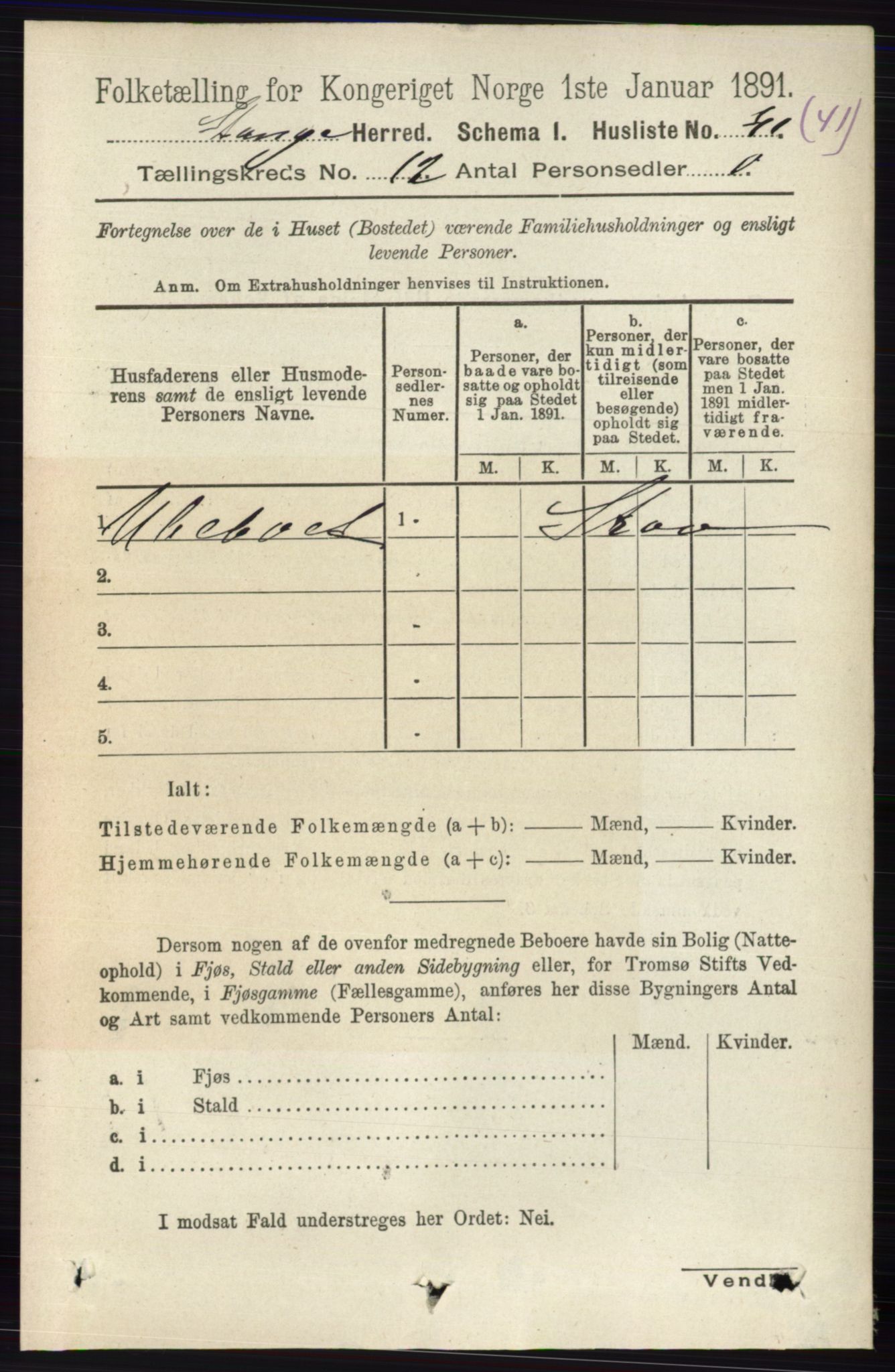 RA, 1891 census for 0417 Stange, 1891, p. 7989