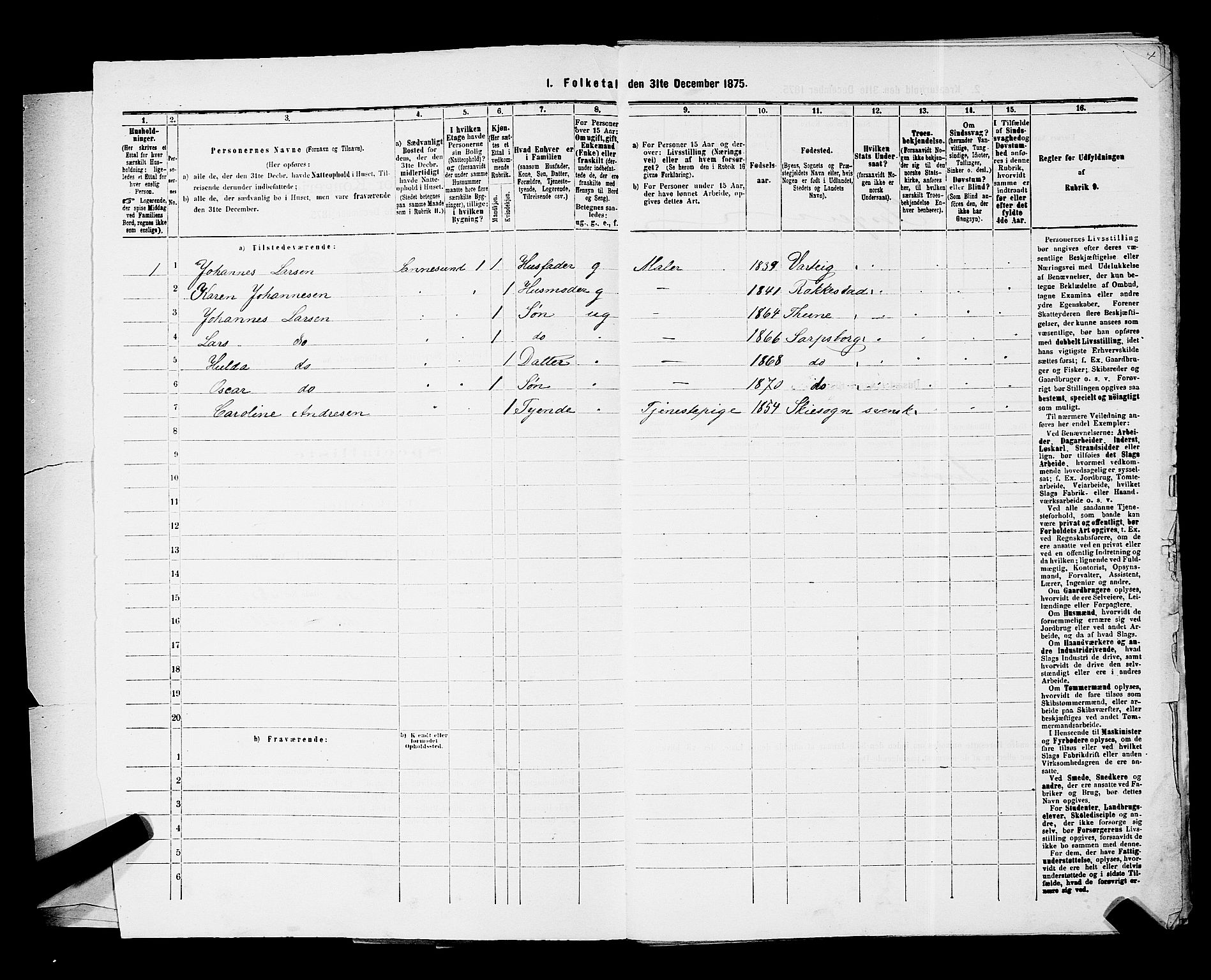 RA, 1875 census for 0102P Sarpsborg, 1875, p. 8