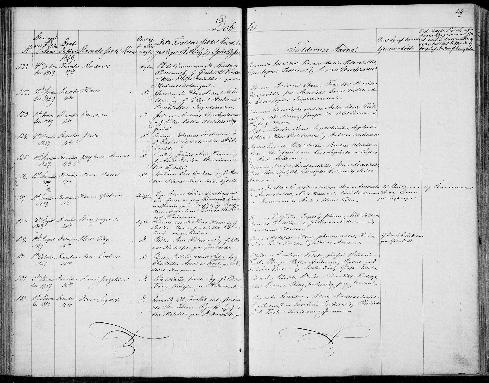 Skoger kirkebøker, AV/SAKO-A-59/F/Fa/L0003: Parish register (official) no. I 3, 1842-1861, p. 129