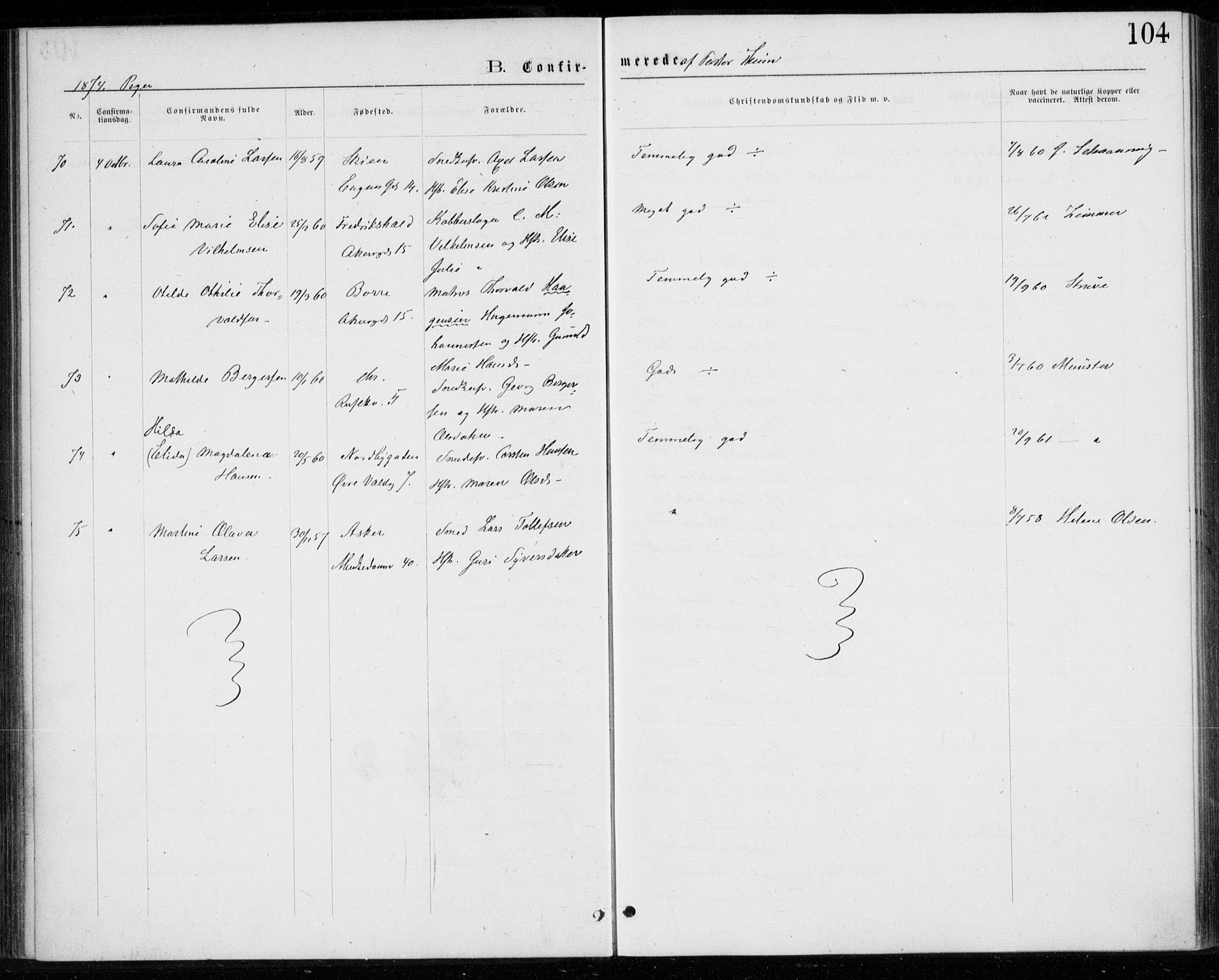 Trefoldighet prestekontor Kirkebøker, AV/SAO-A-10882/F/Fb/L0002: Parish register (official) no. II 2, 1871-1880, p. 104