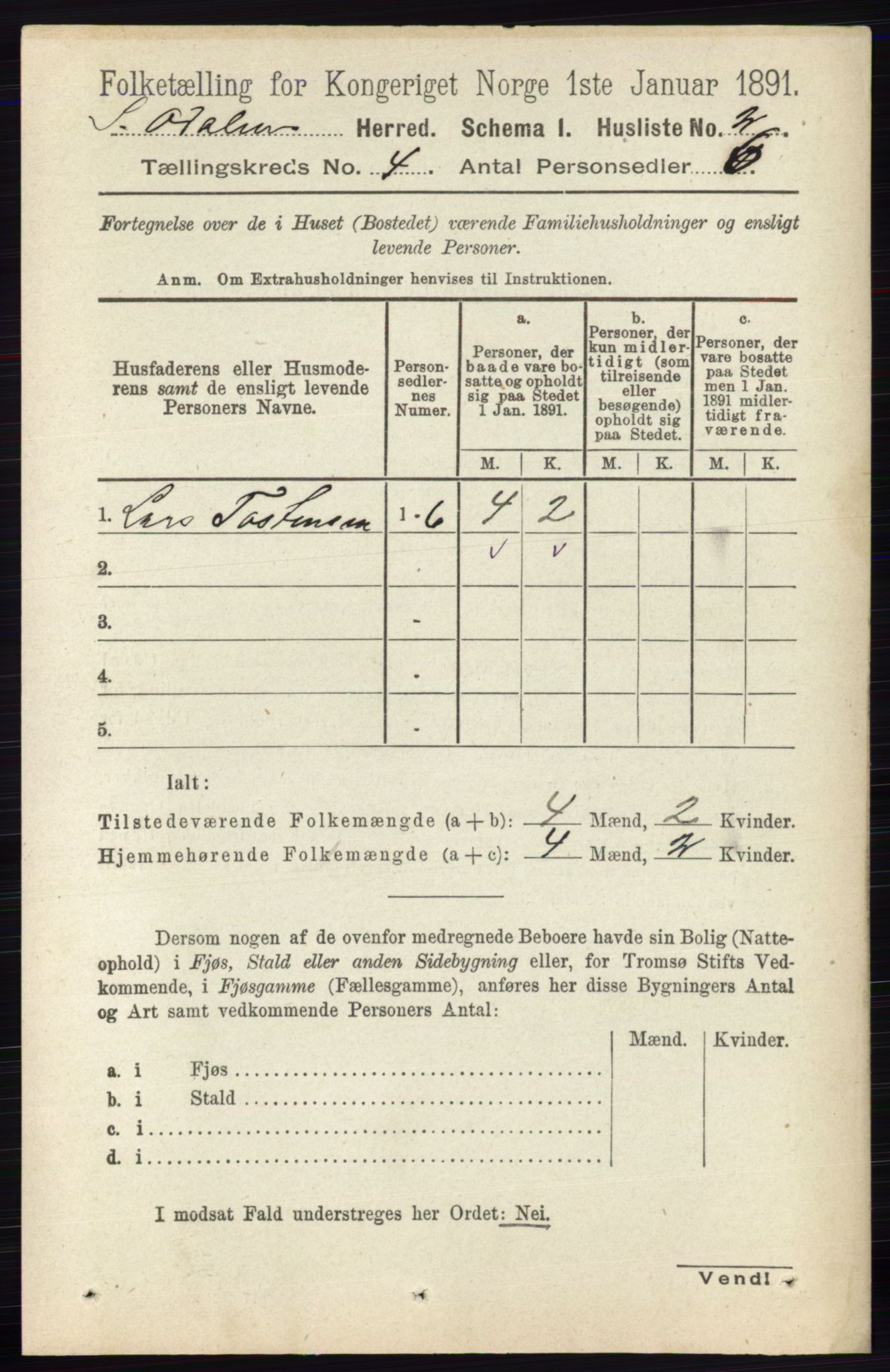 RA, 1891 census for 0419 Sør-Odal, 1891, p. 1653