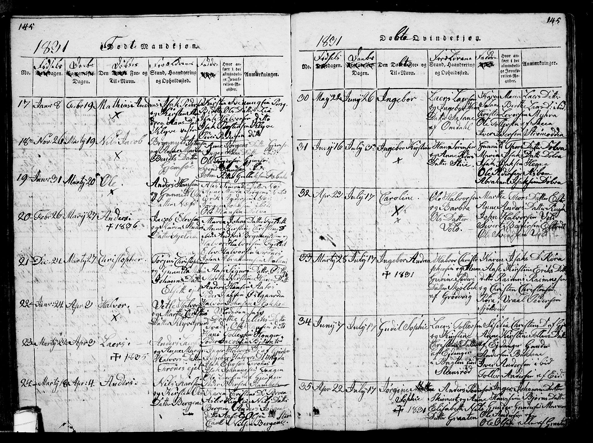 Solum kirkebøker, AV/SAKO-A-306/G/Ga/L0001: Parish register (copy) no. I 1, 1814-1833, p. 145