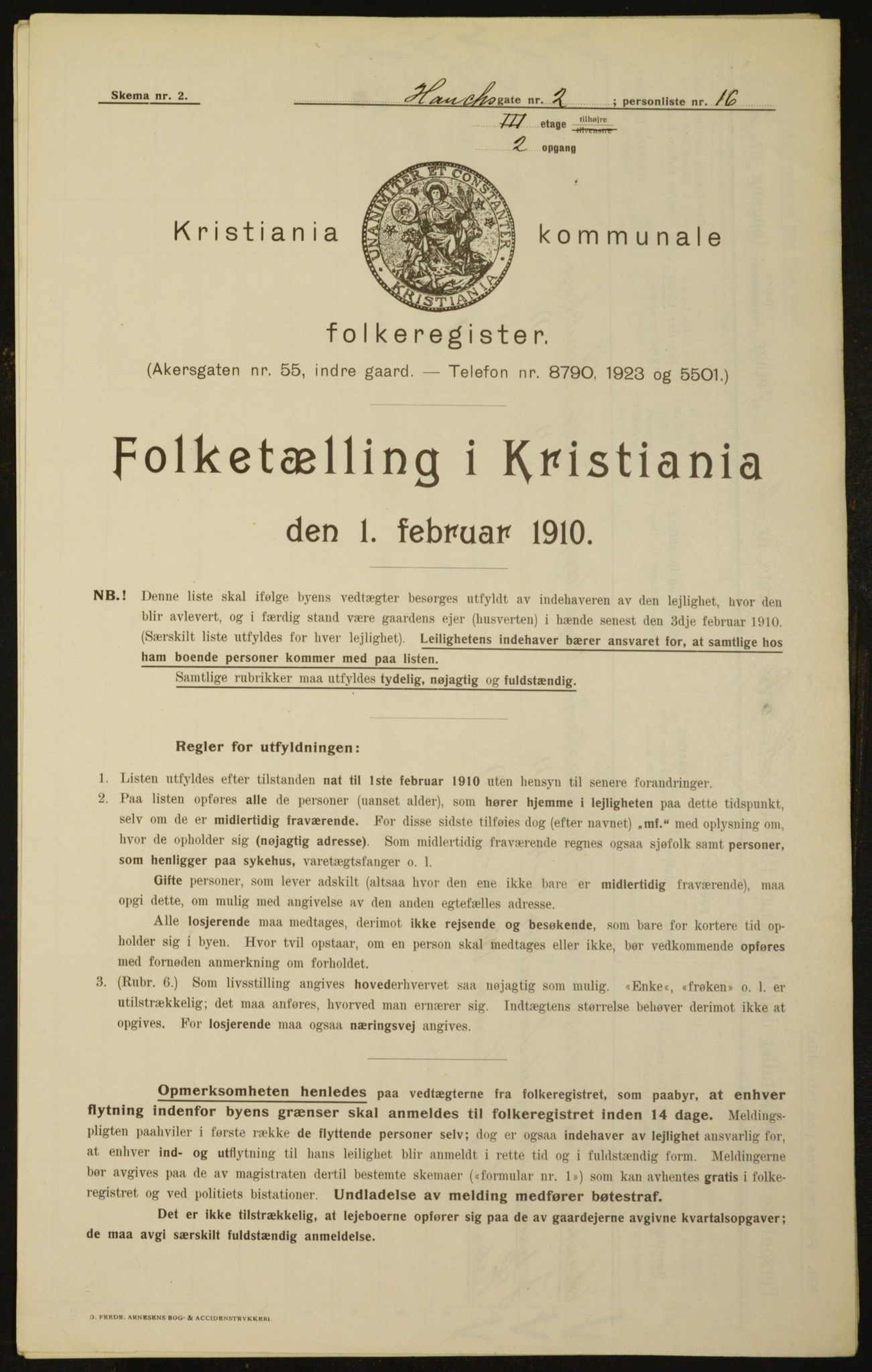 OBA, Municipal Census 1910 for Kristiania, 1910, p. 33252