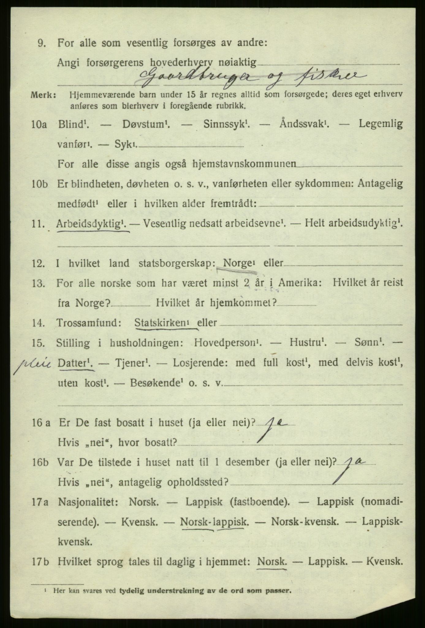 SATØ, 1920 census for Kvænangen, 1920, p. 607