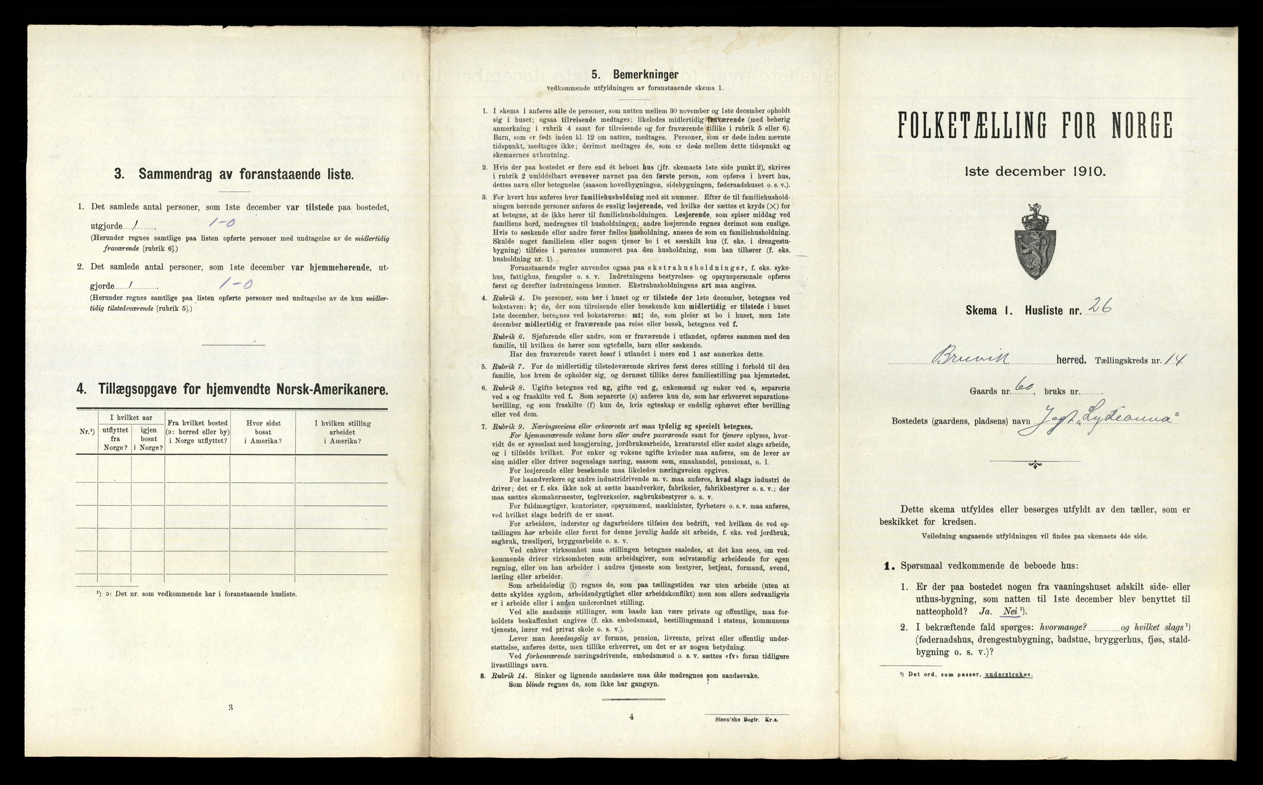 RA, 1910 census for Bruvik, 1910, p. 942